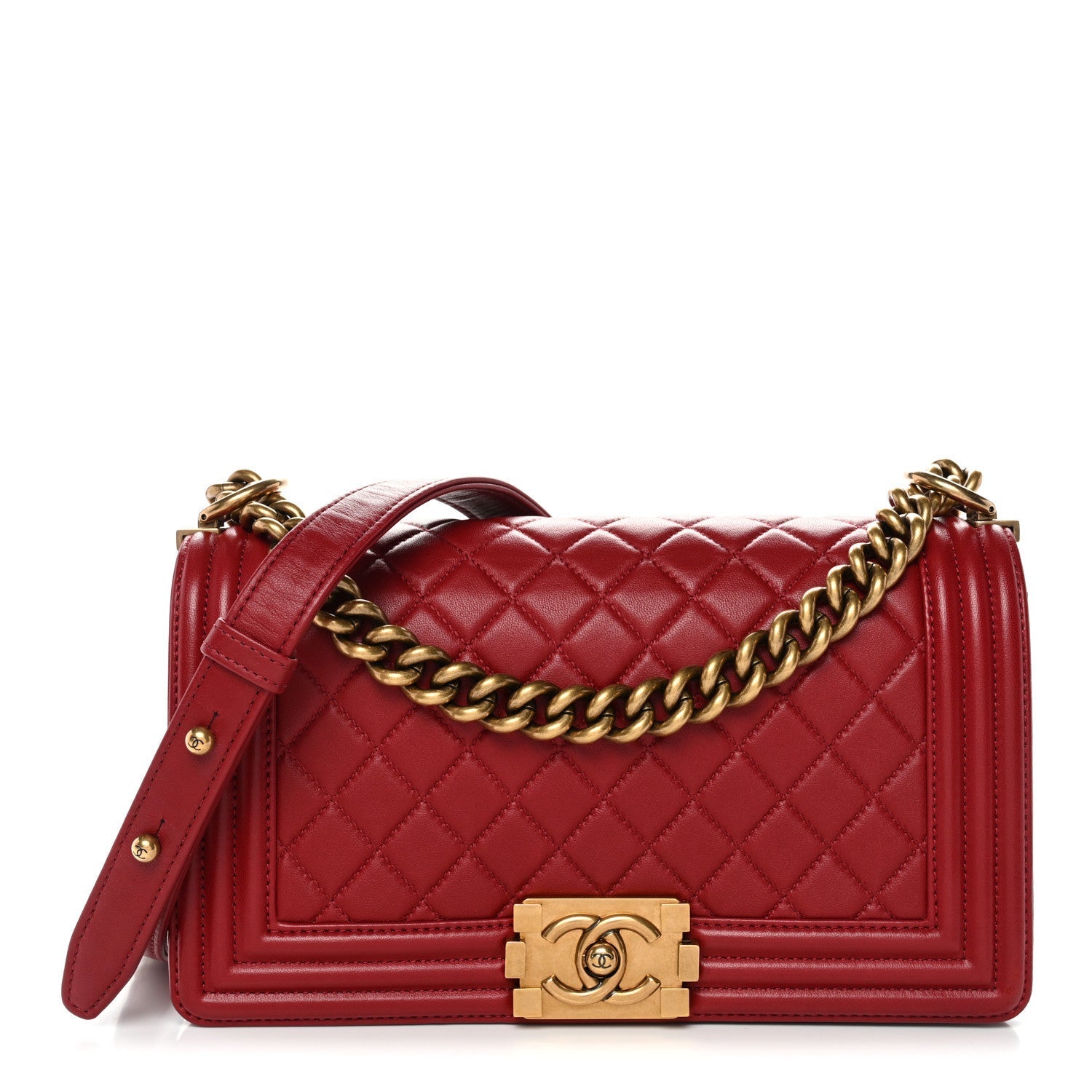 Lambskin Quilted Medium Boy Flap Red
