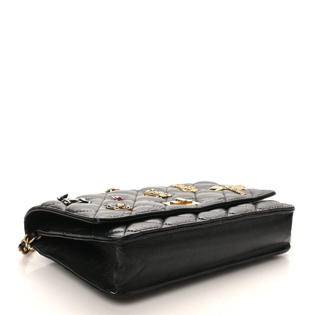 Aged Calfskin Lucky Charms 2.55 Reissue Wallet on Chain WOC Black