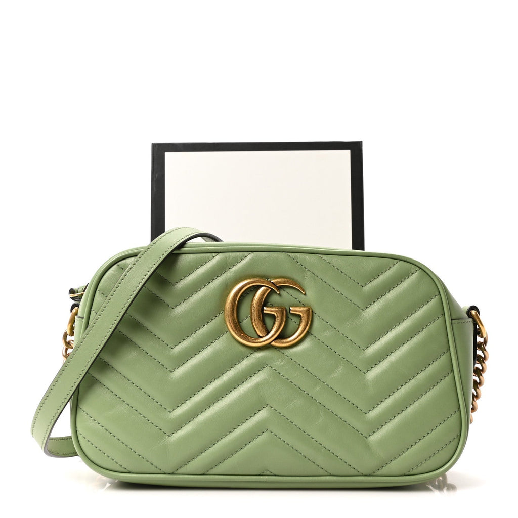 Calfskin Matelasse Small GG Marmont Chain Shoulder Bag Salamander Green