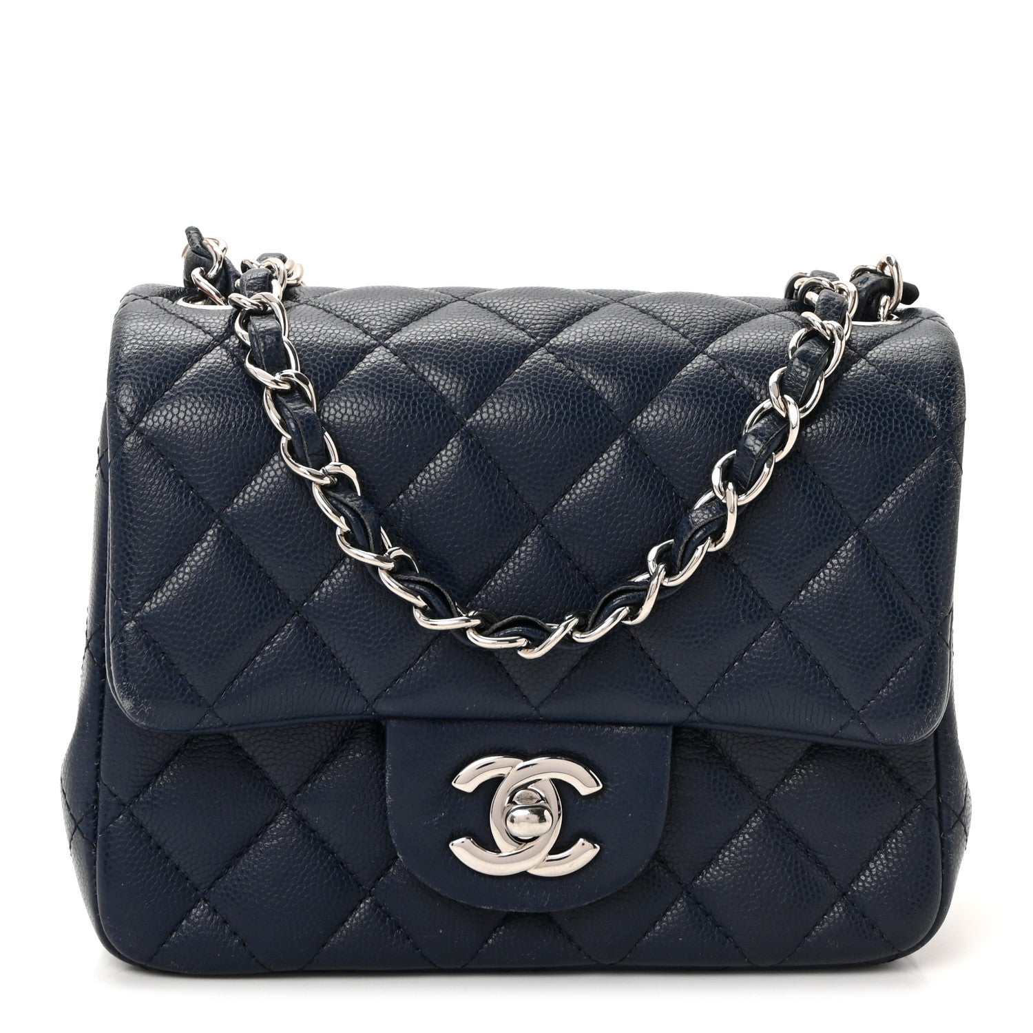 Caviar Quilted Mini Square Flap Navy