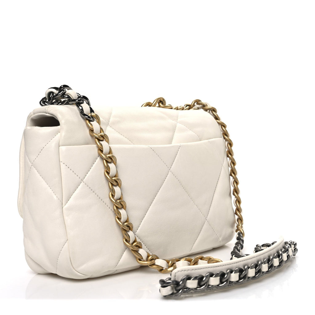 Goatskin Quilted Medium Chanel 19 Flap White