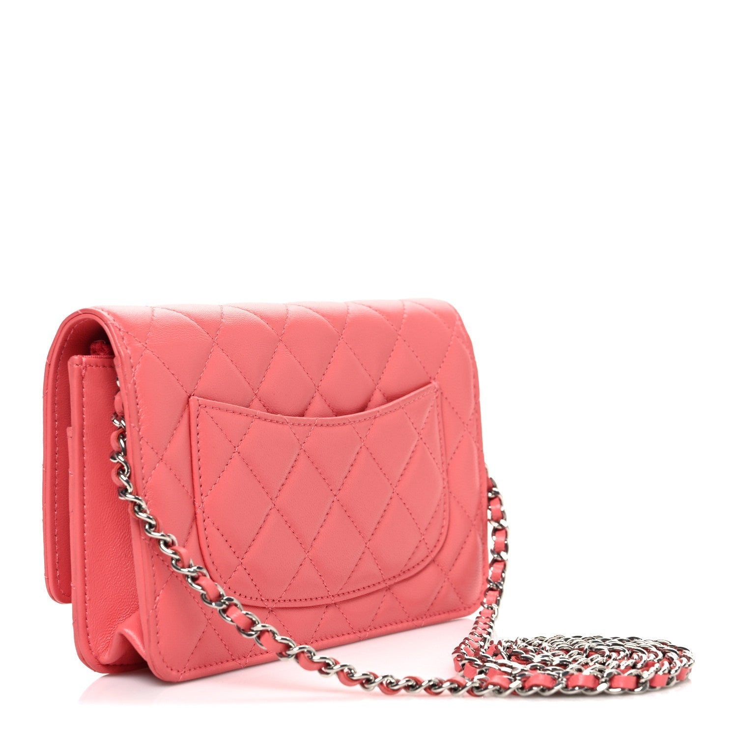 Lambskin Quilted Wallet On Chain WOC Pink