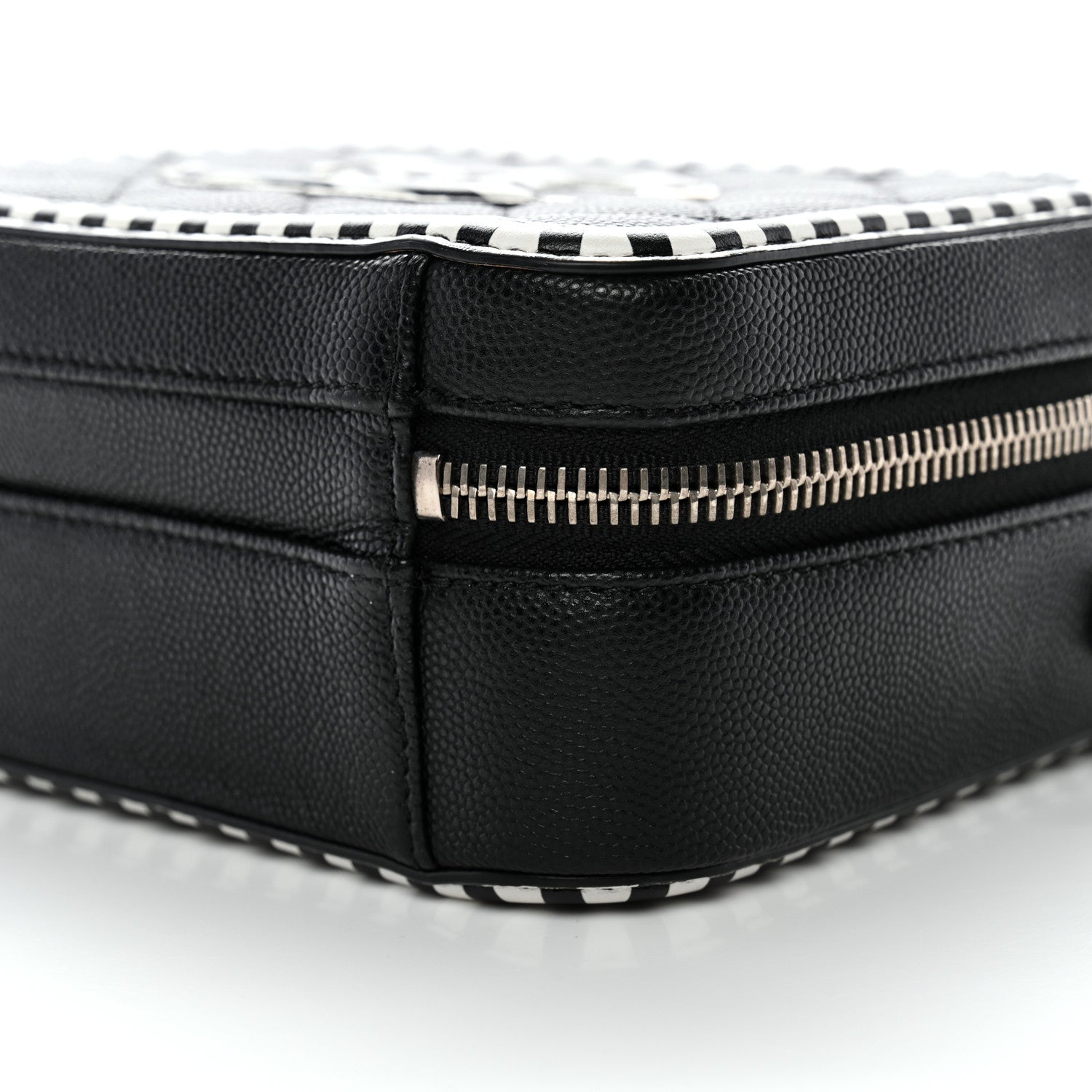 Caviar Quilted Striped Small CC Filigree Vanity Case Black White