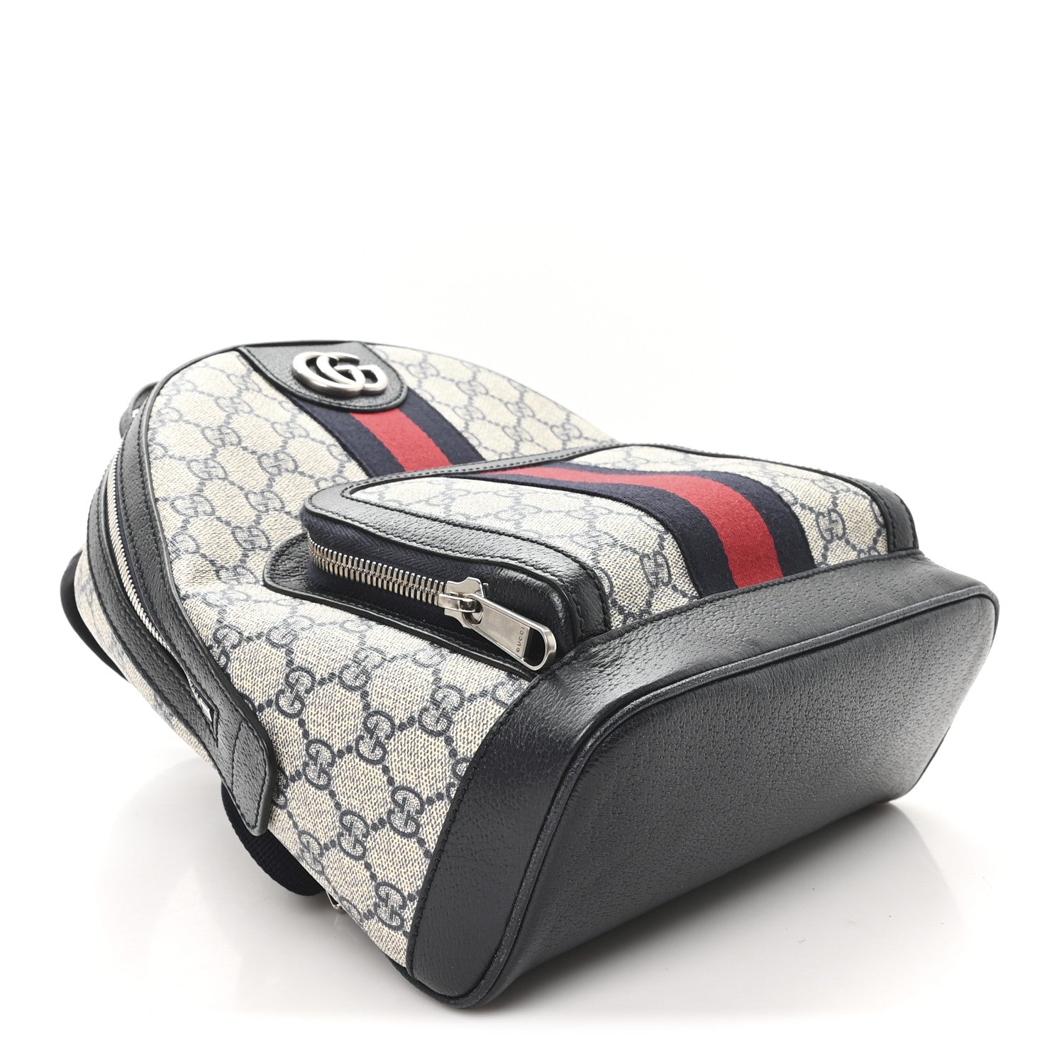 GG Supreme Monogram Textured Dollar Calfskin Web Small Ophidia Day Backpack Beige Blue Black