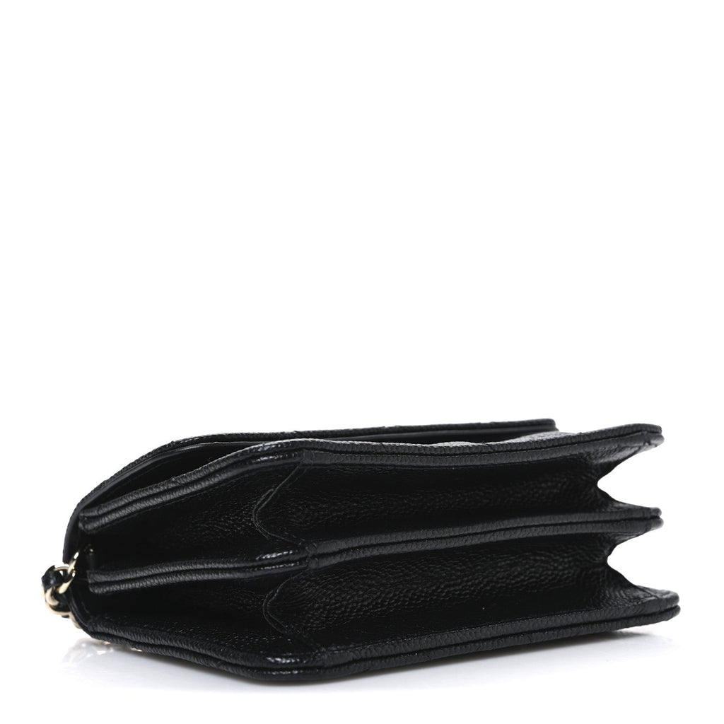 Caviar Quilted Mini Ribbon Wallet On Chain WOC Black