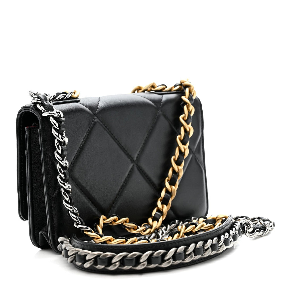 Lambskin Quilted Chanel 19 Wallet On Chain WOC Black