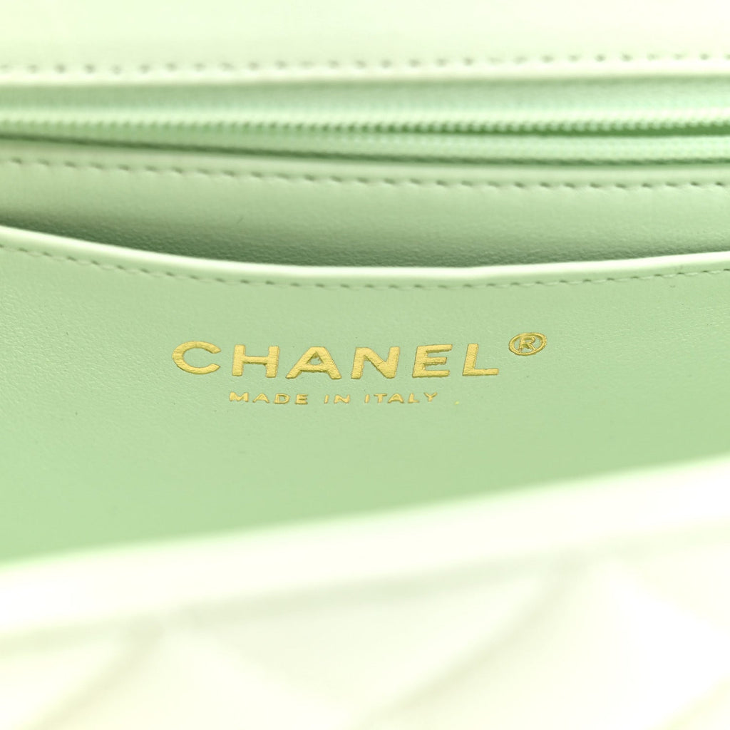 Lambskin Quilted Mini Rectangular Flap Light Green