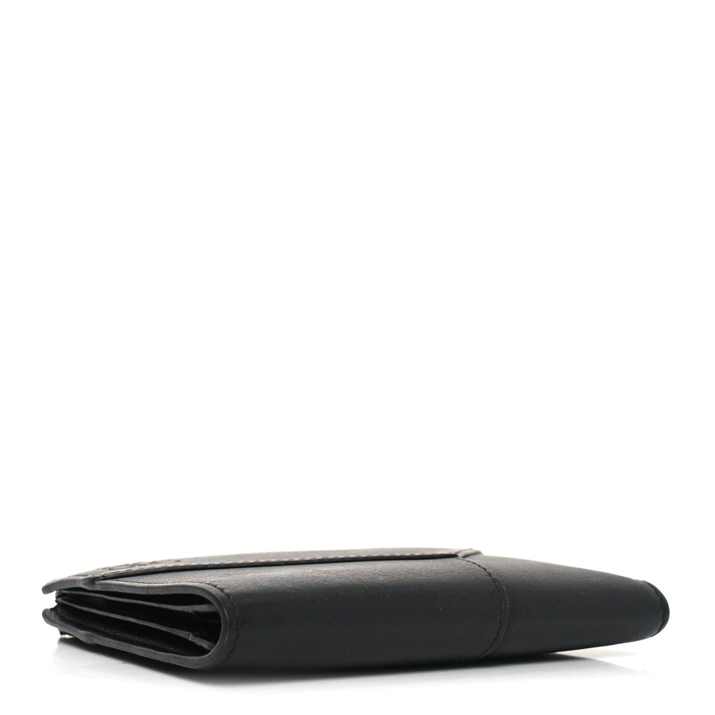 Calfskin Puzzle Zip Slim Compact Bi-Fold Wallet Black