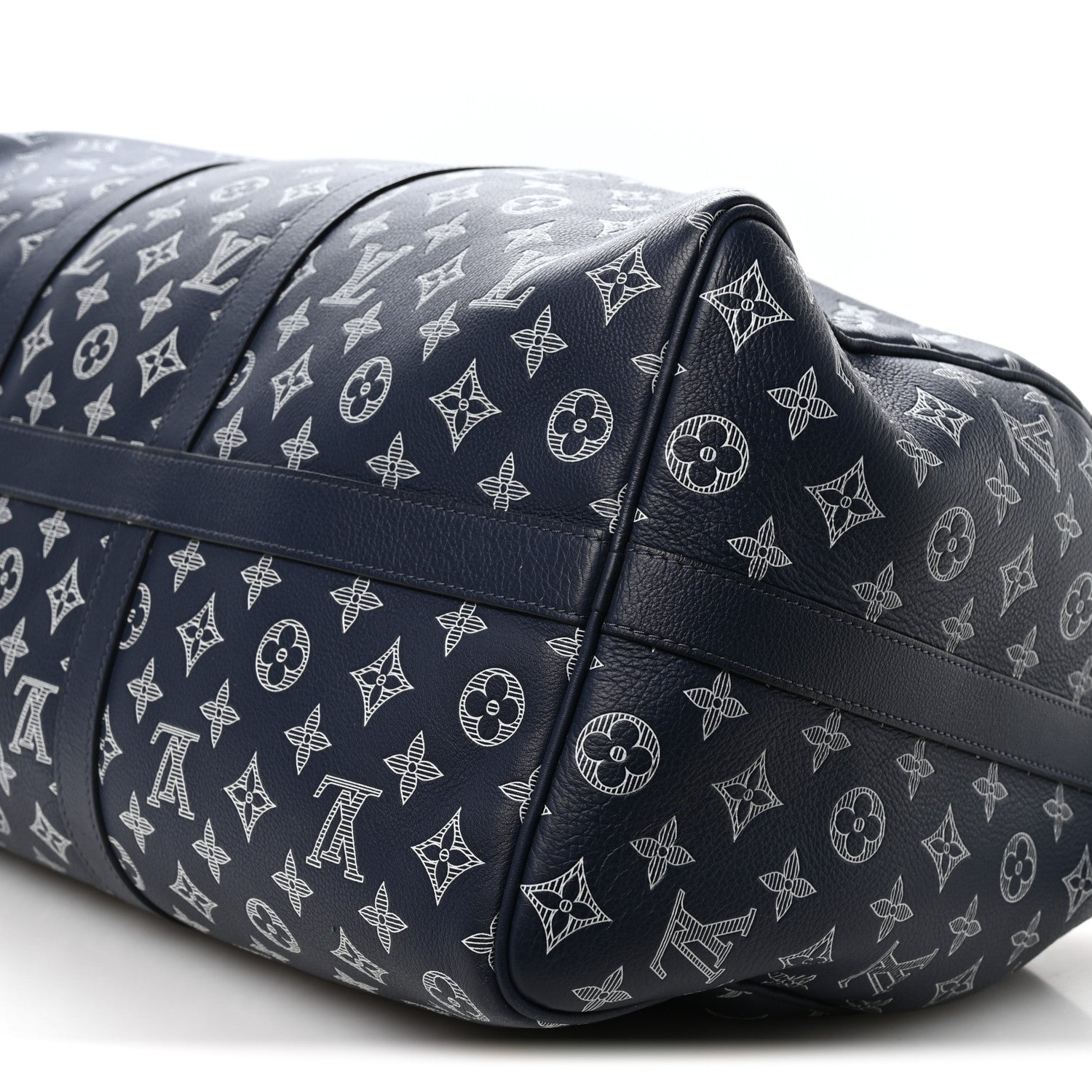 Calfskin Shadow Monogram Keepall Bandouliere 50 Ink Blue White
