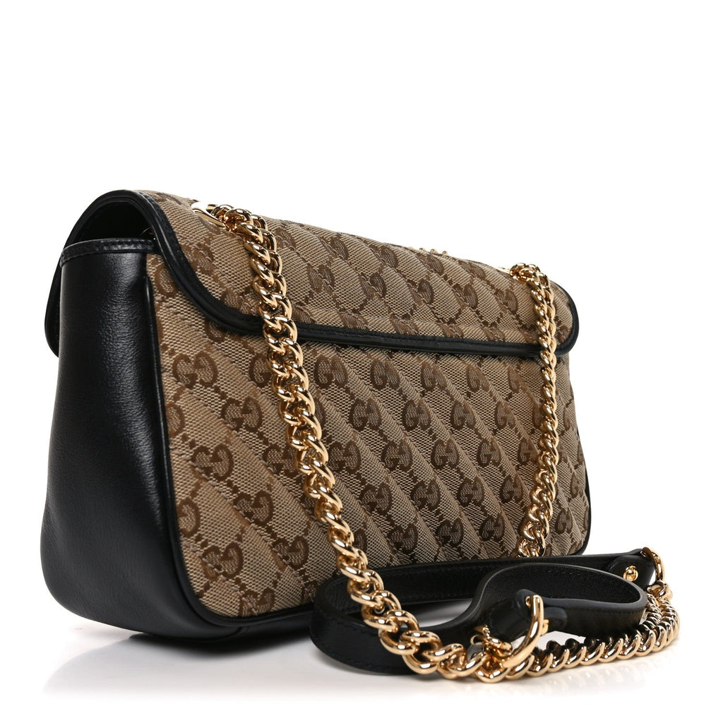 Monogram Matelasse Diagonal Small GG Marmont Shoulder Bag Beige Black