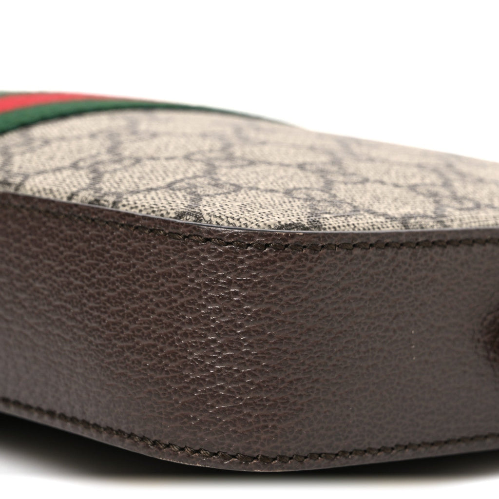 GG Supreme Monogram Textured Dollar Calfskin Web Ophidia Wristlet Shoulder Bag Beige Ebony New Acero