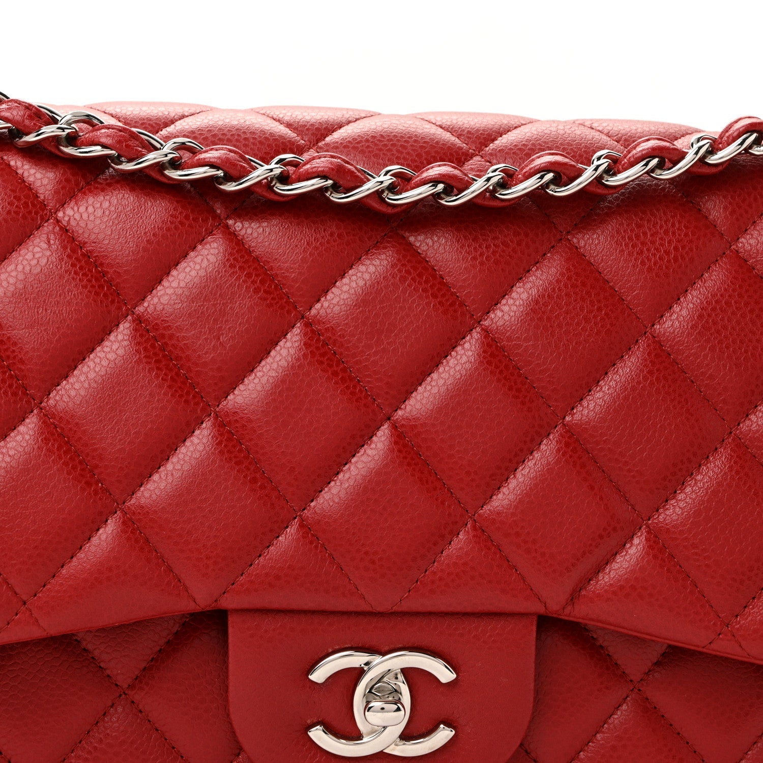 Caviar Quilted Jumbo Double Flap Dark Red
