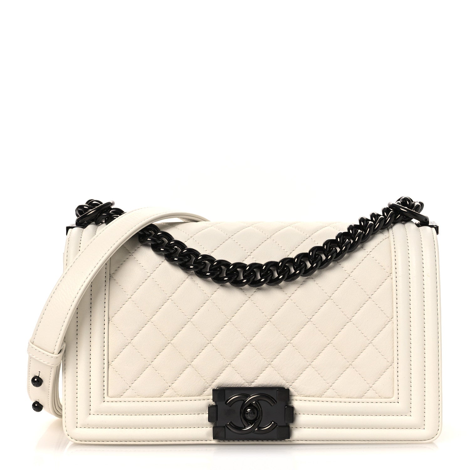 Calfskin Quilted Medium Boy Flap White