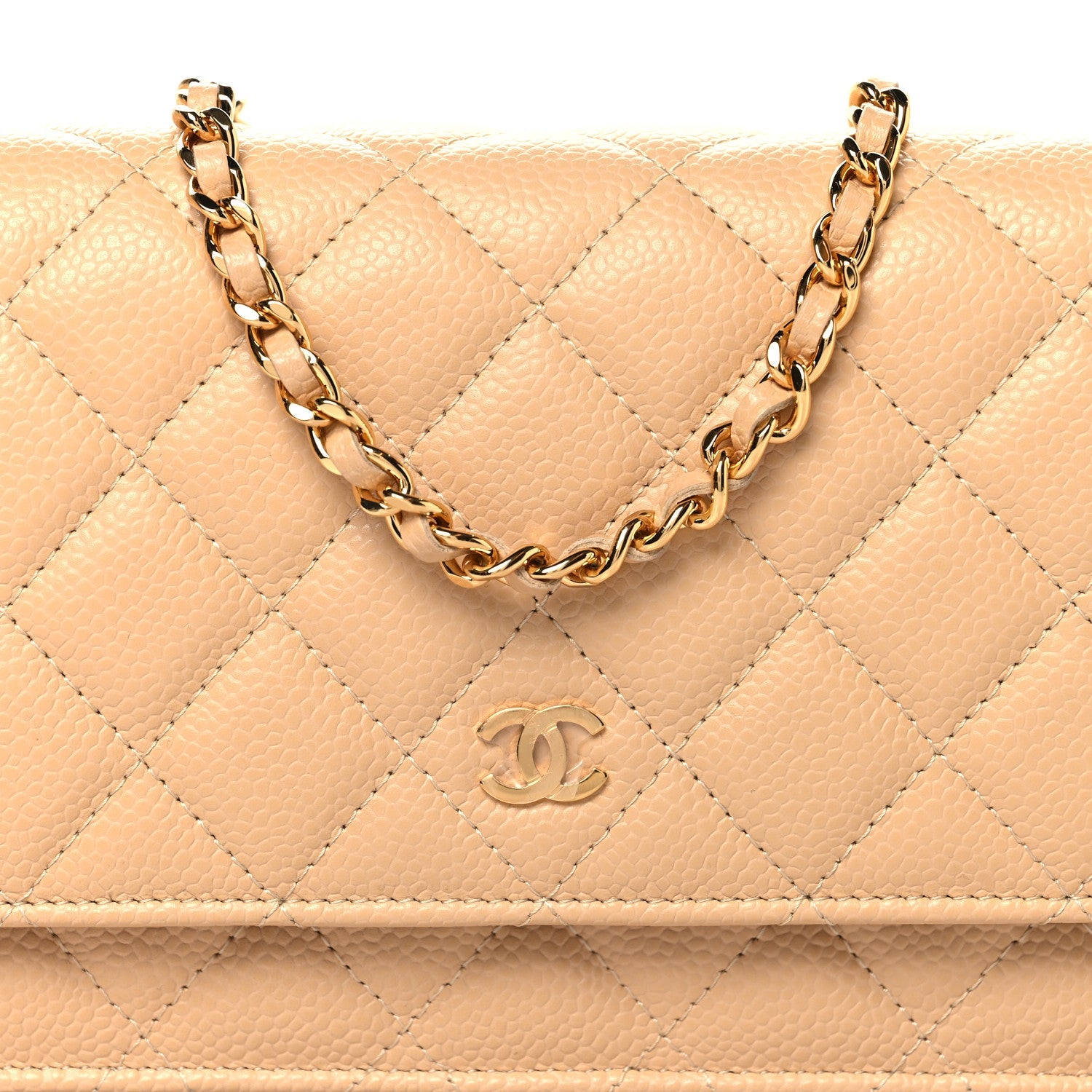 Caviar Quilted Wallet on Chain WOC Beige