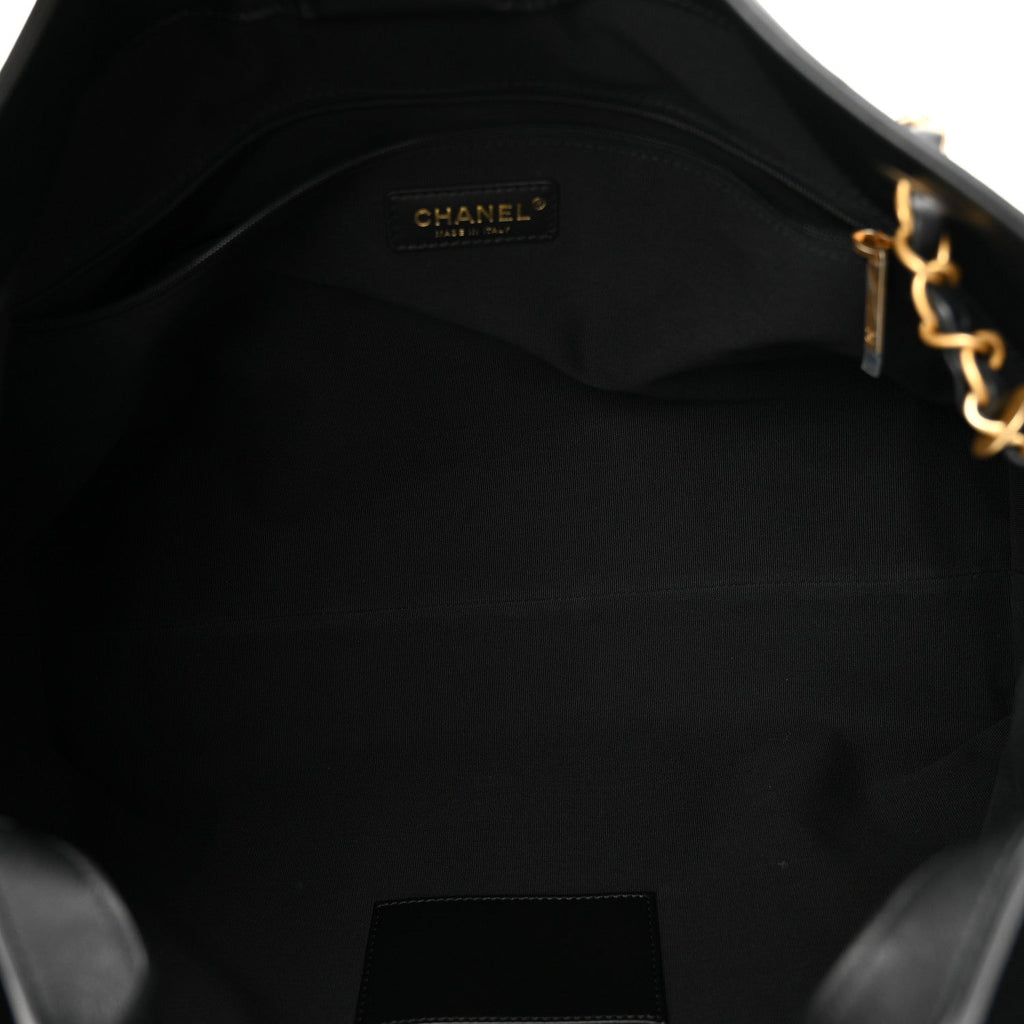 Calfskin Quilted Large Coco Base Shopping Bag Black