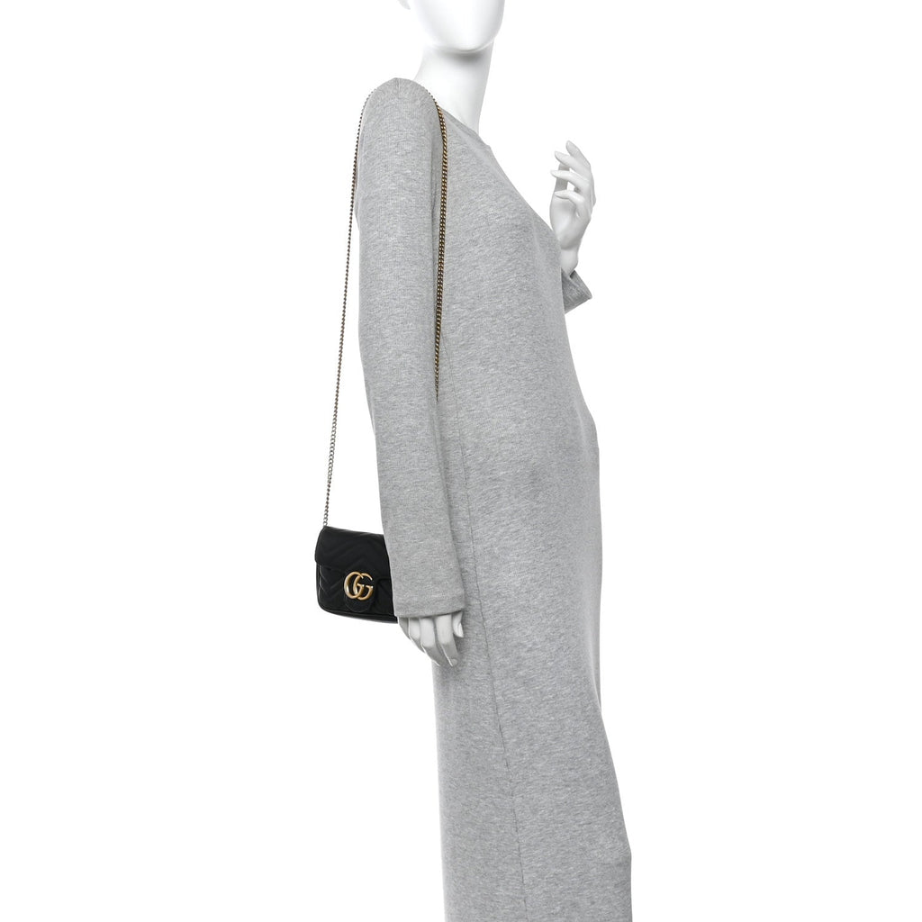 Calfskin Matelasse Super Mini GG Marmont Shoulder Bag Black