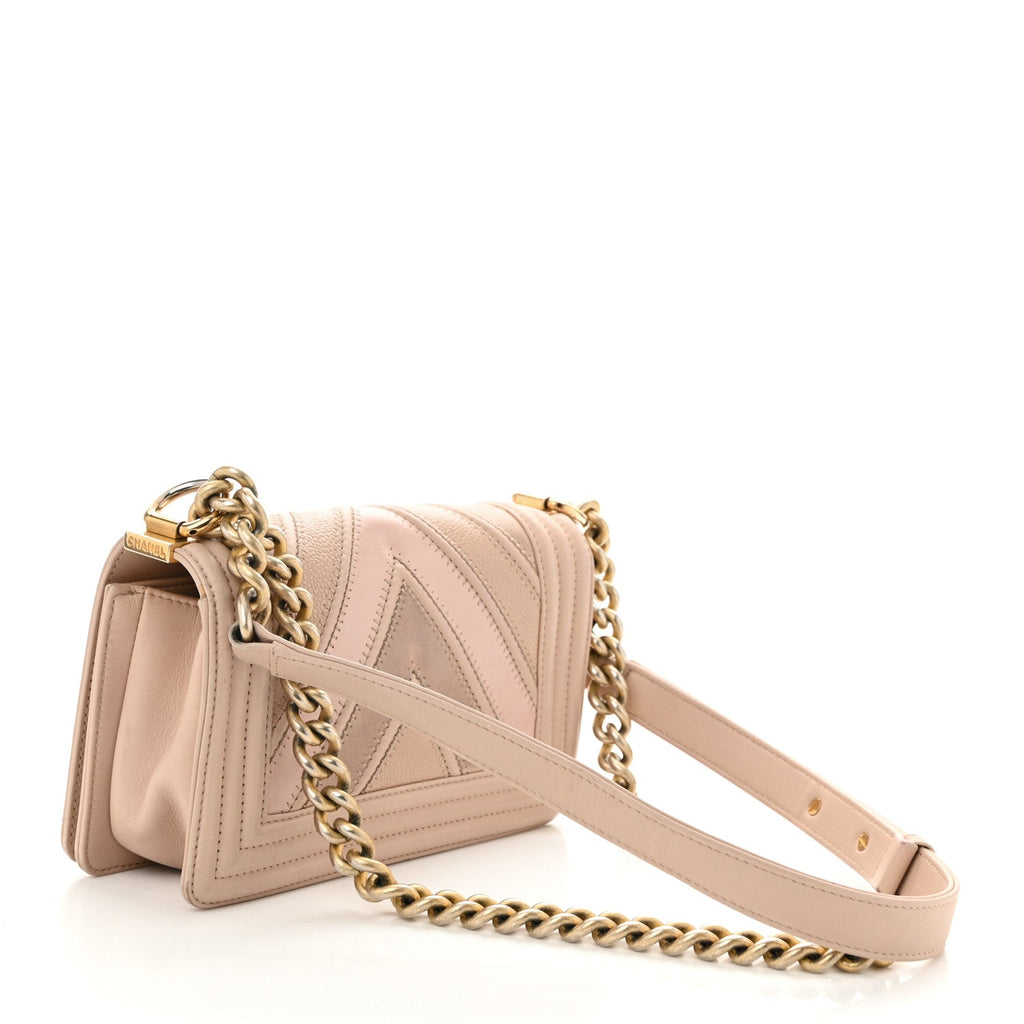 Caviar Suede Calfskin Chevron Quilted Small Boy Flap Light Pink
