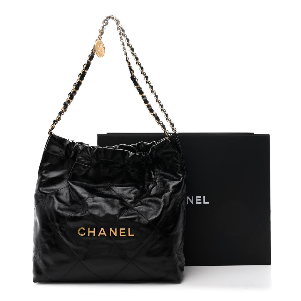 Glazed Calfskin  Quilted Small Chanel 22 Black