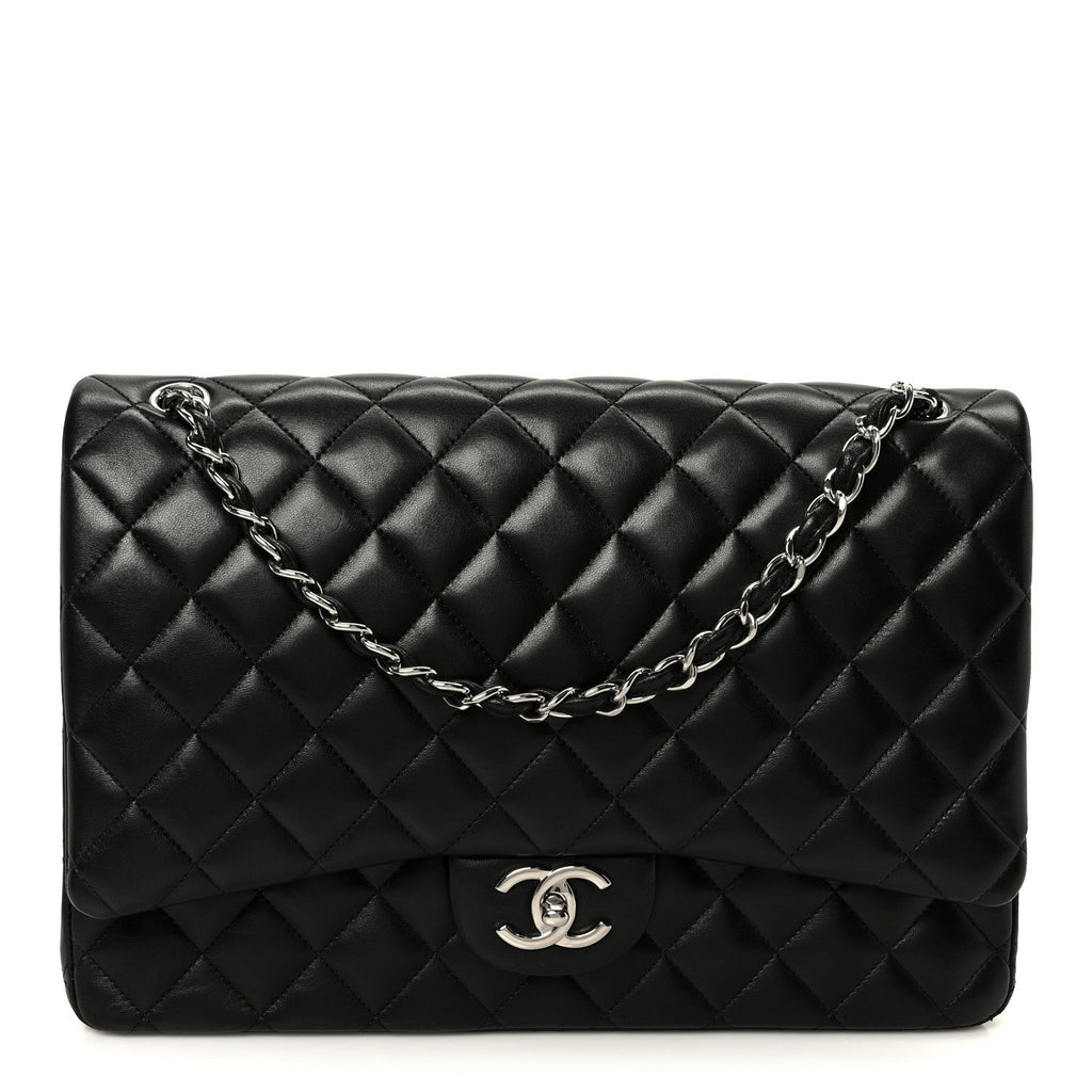 Lambskin Quilted Maxi Double Flap Black