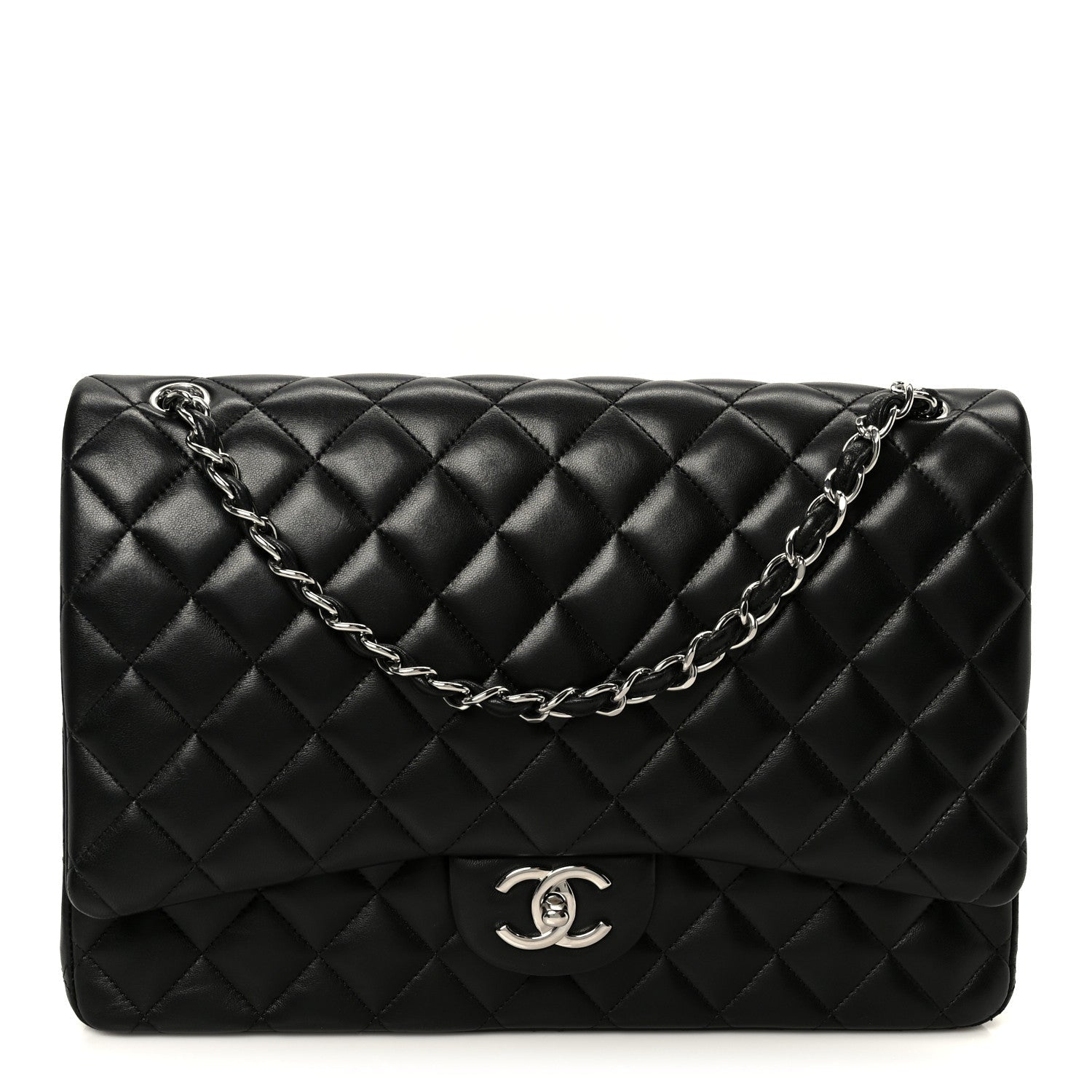 Lambskin Quilted Maxi Double Flap Black
