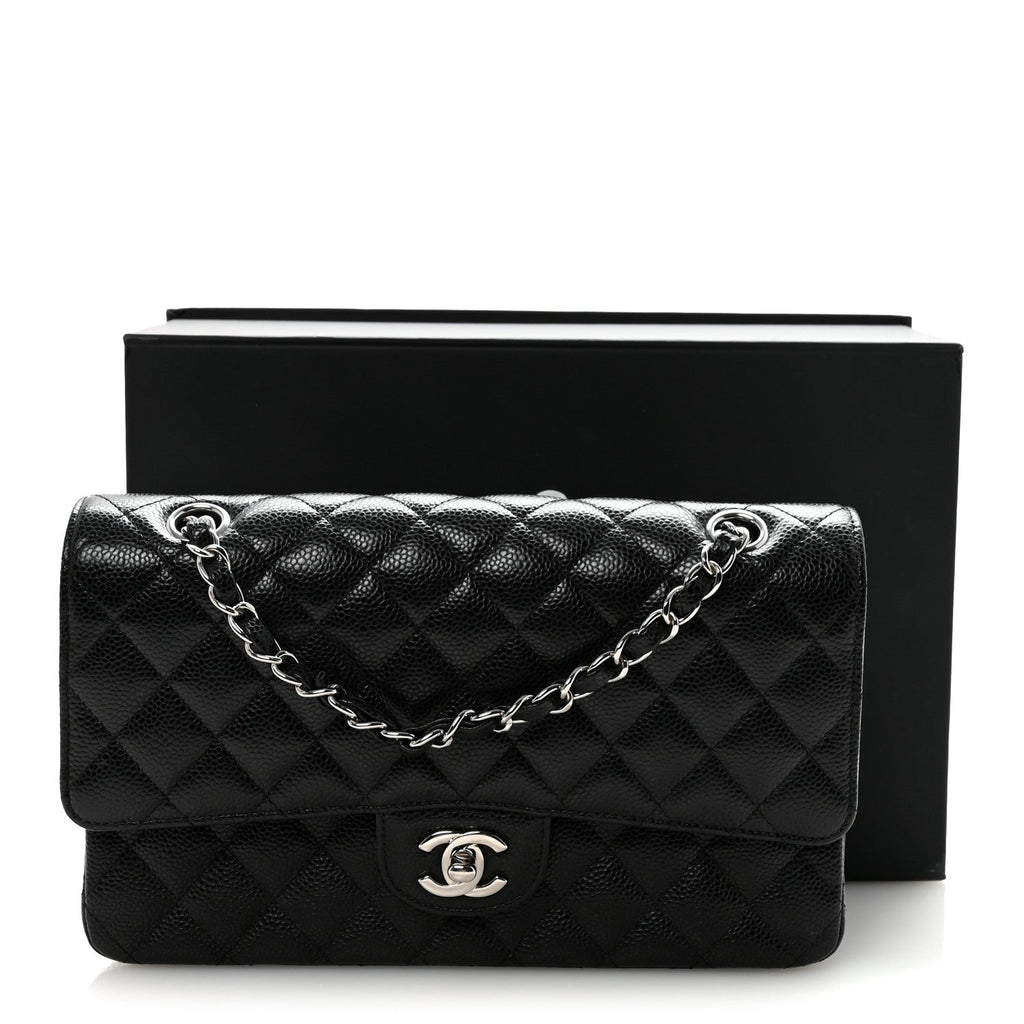 Caviar Quilted Medium Double Flap Black