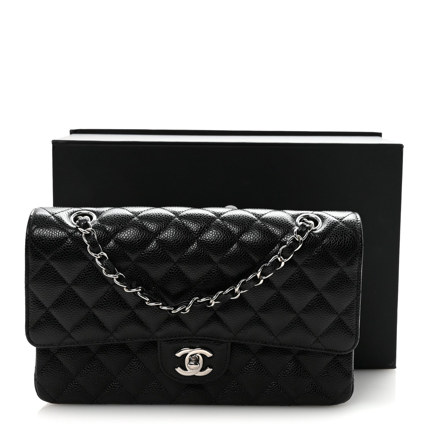 Caviar Quilted Medium Double Flap Black