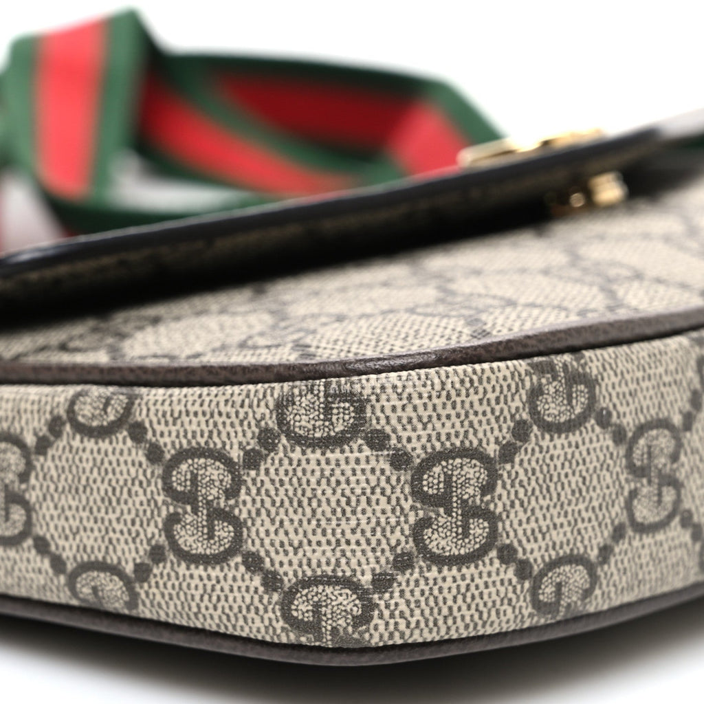 GG Supreme Monogram Textured Dollar Calfskin Web Mini Ophidia Envelope Shoulder Bag Beige Ebony New Acero