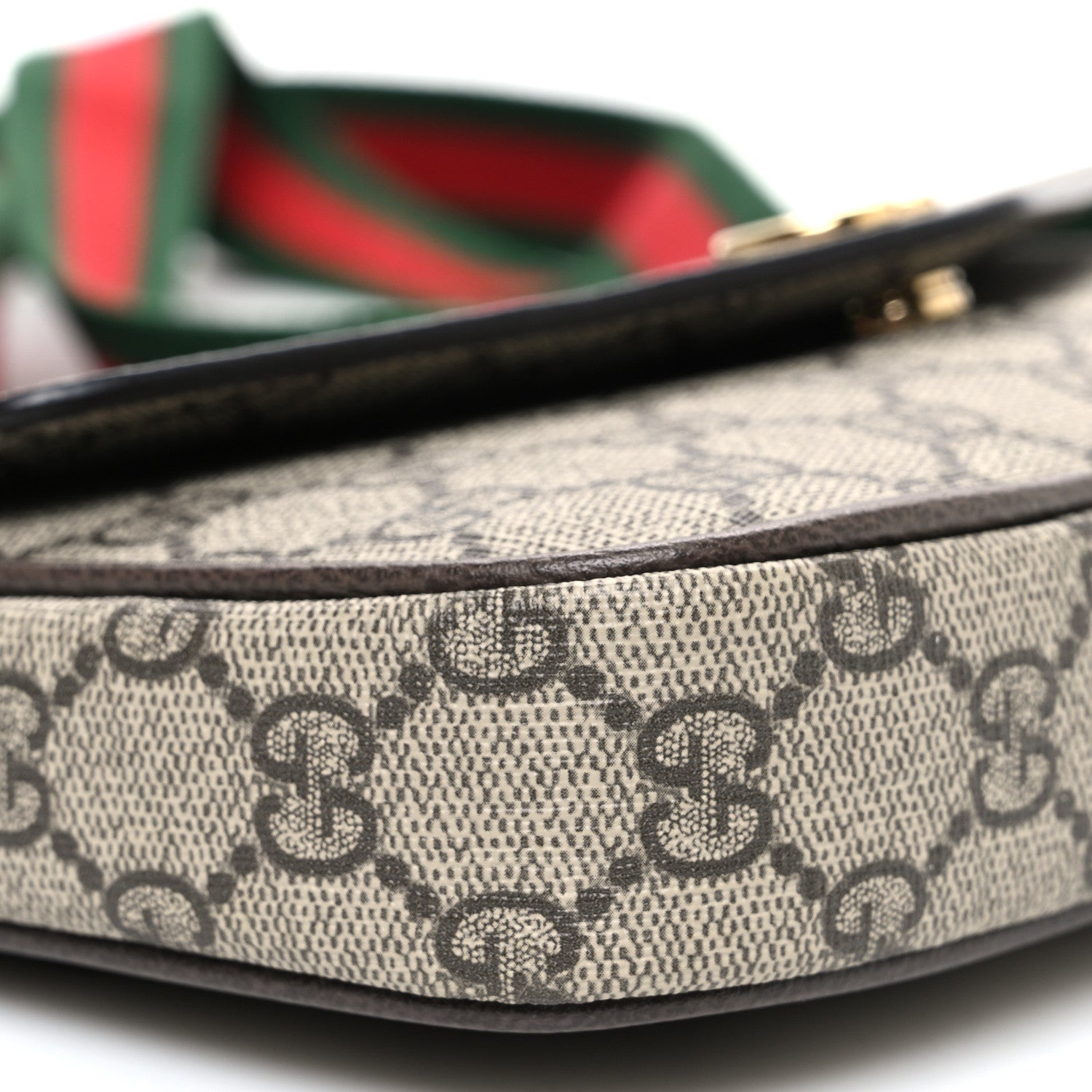 GG Supreme Monogram Textured Dollar Calfskin Web Mini Ophidia Envelope Shoulder Bag Beige Ebony New Acero