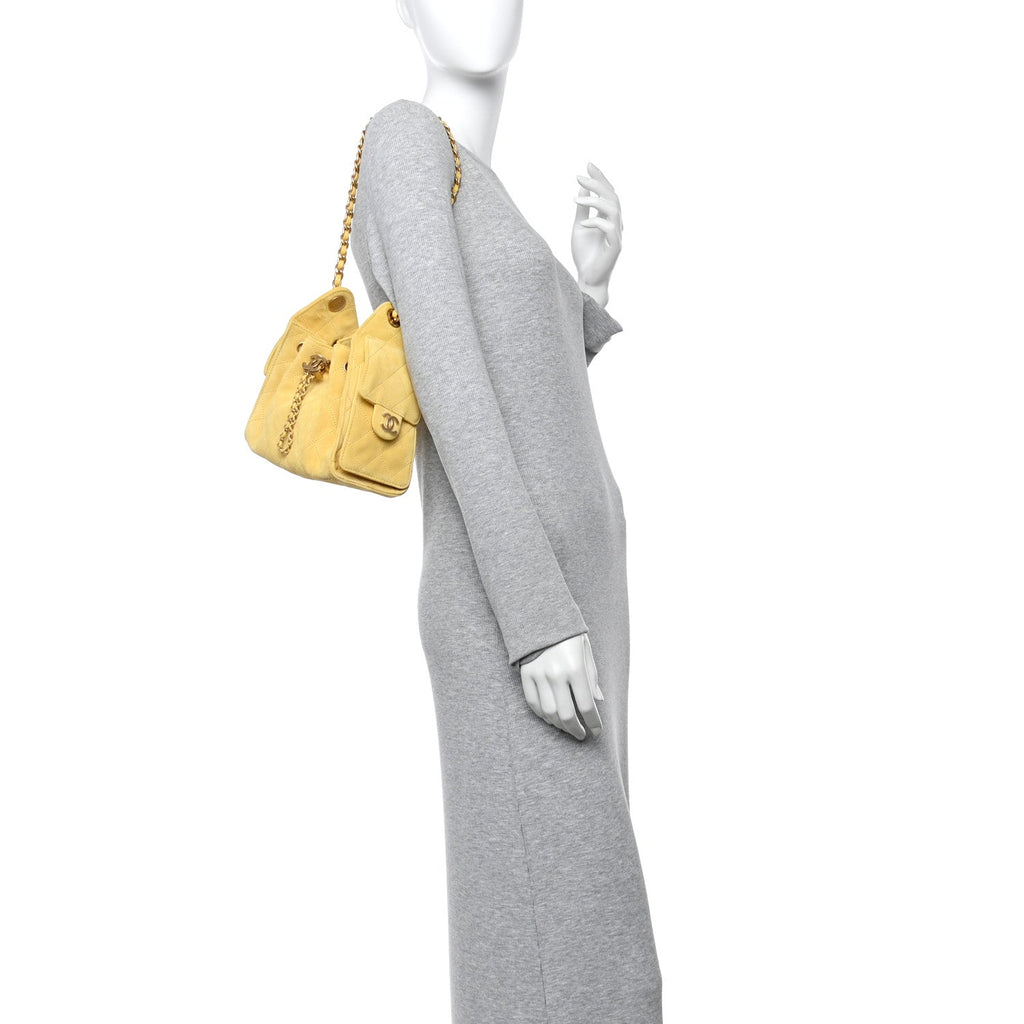 Suede Quilted Mini Chanel 25 Handbag Yellow