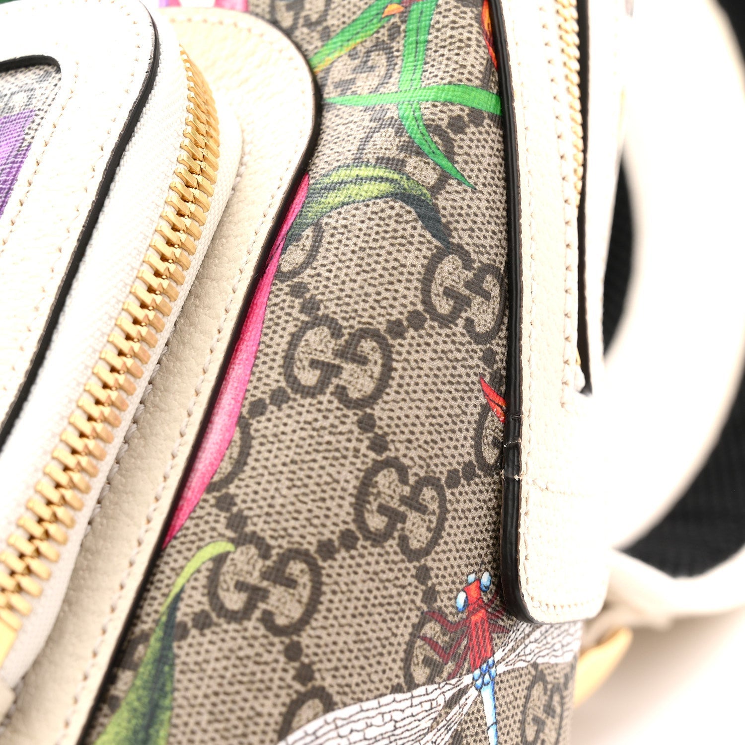 GG Supreme Monogram Flora Web Small Ophidia Day Backpack White