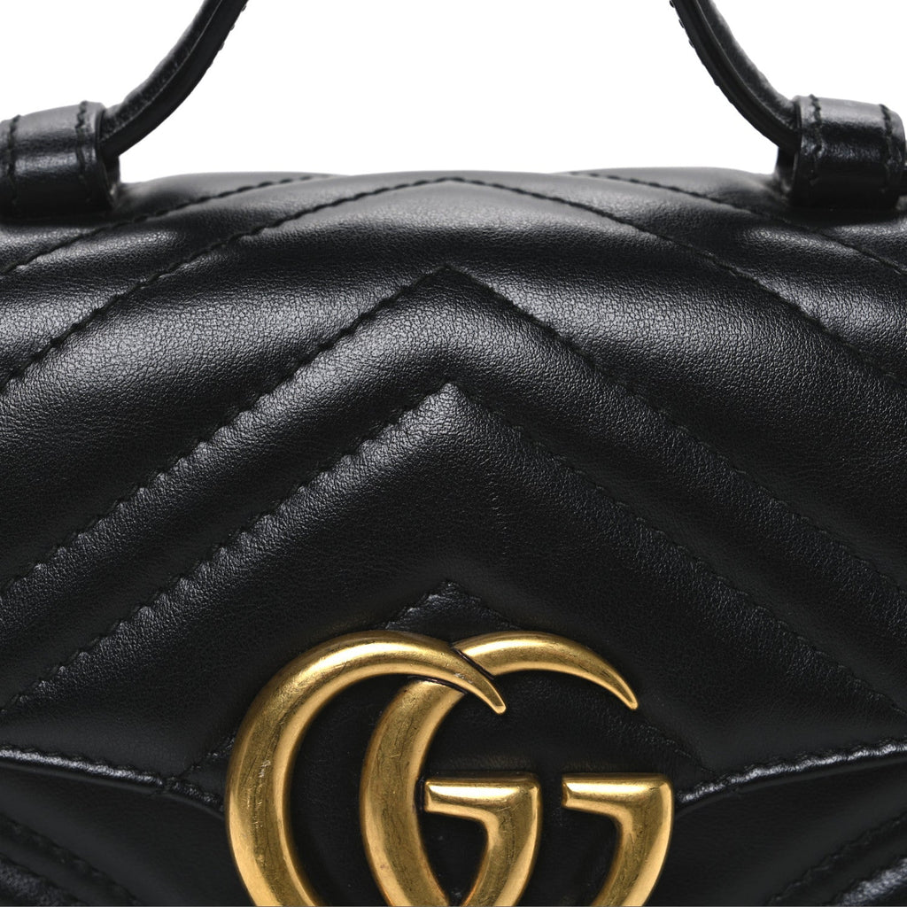 Calfskin Matelasse Mini GG Marmont Top Handle Shoulder Bag Black