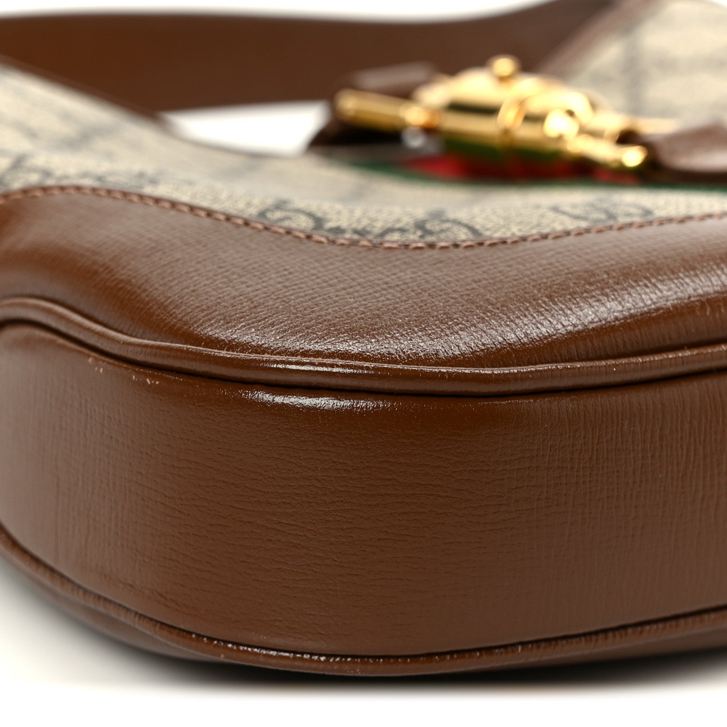 GG Supreme Monogram Azalea Calfskin Web Small Jackie 1961 Hobo Beige Ebony Brown Sugar