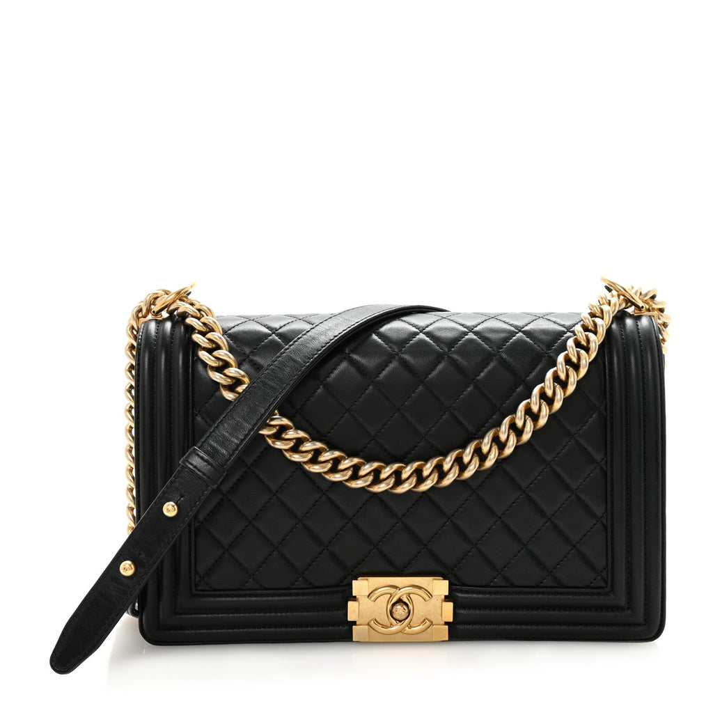 Lambskin Quilted New Medium Boy Flap Black