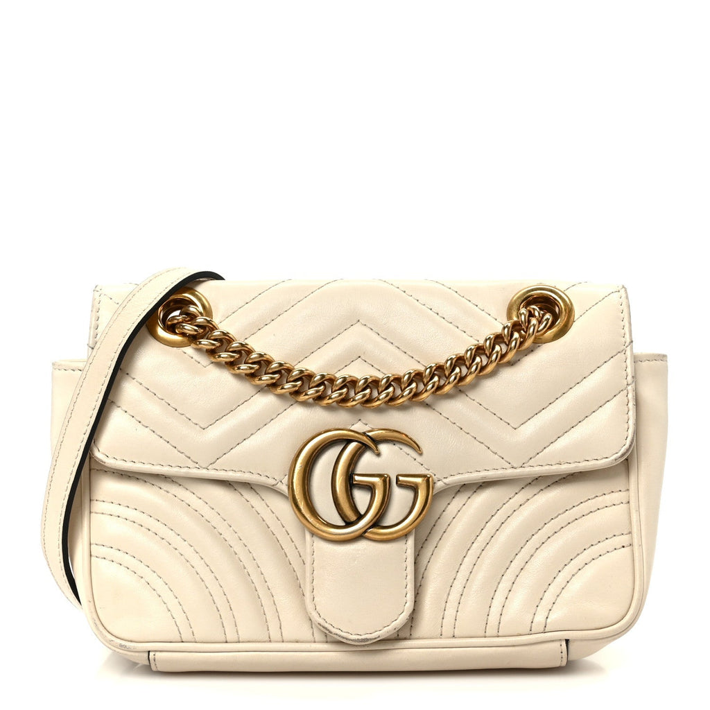 Calfskin Matelasse Mini GG Marmont Shoulder Bag White