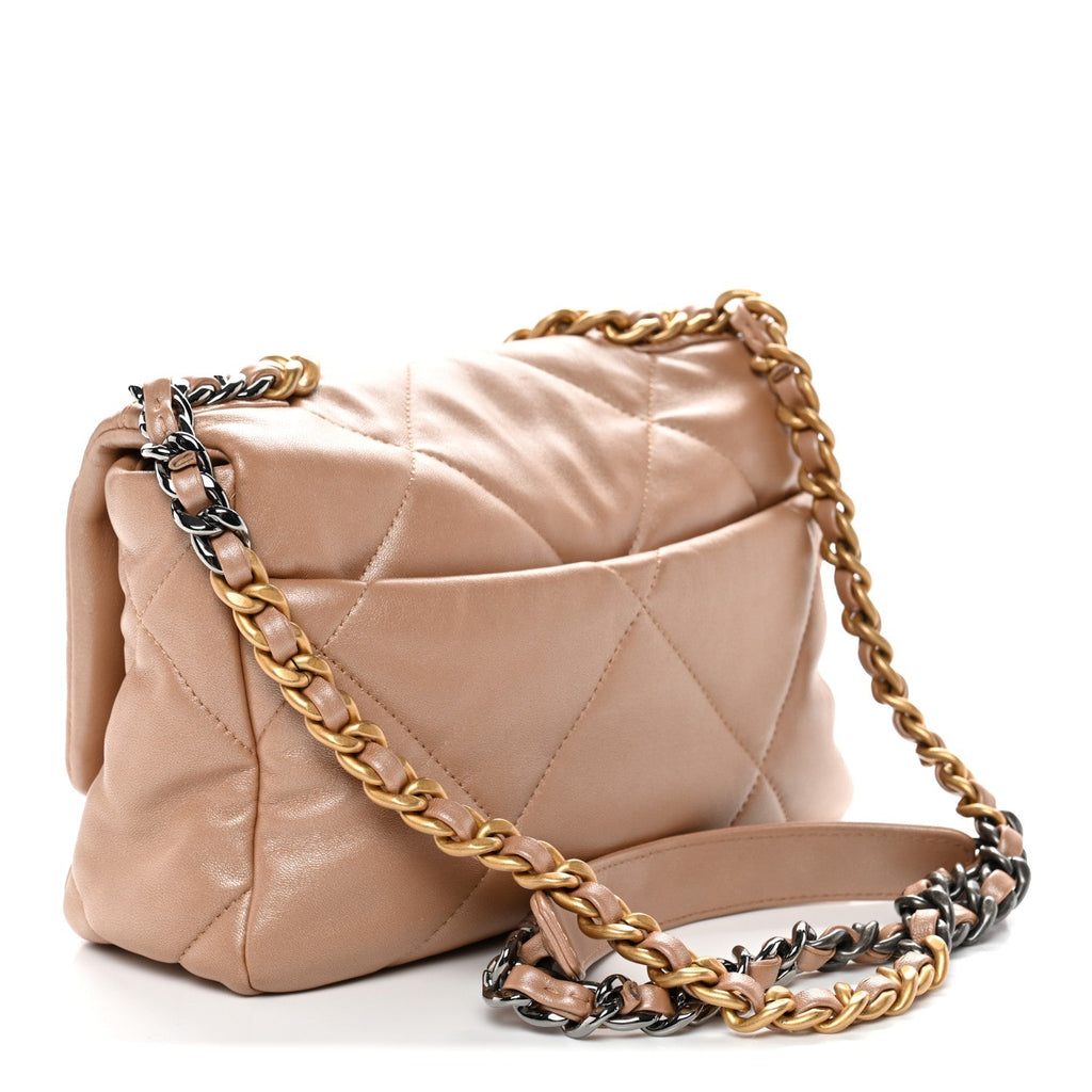Shiny Lambskin Quilted Medium Chanel 19 Flap Beige