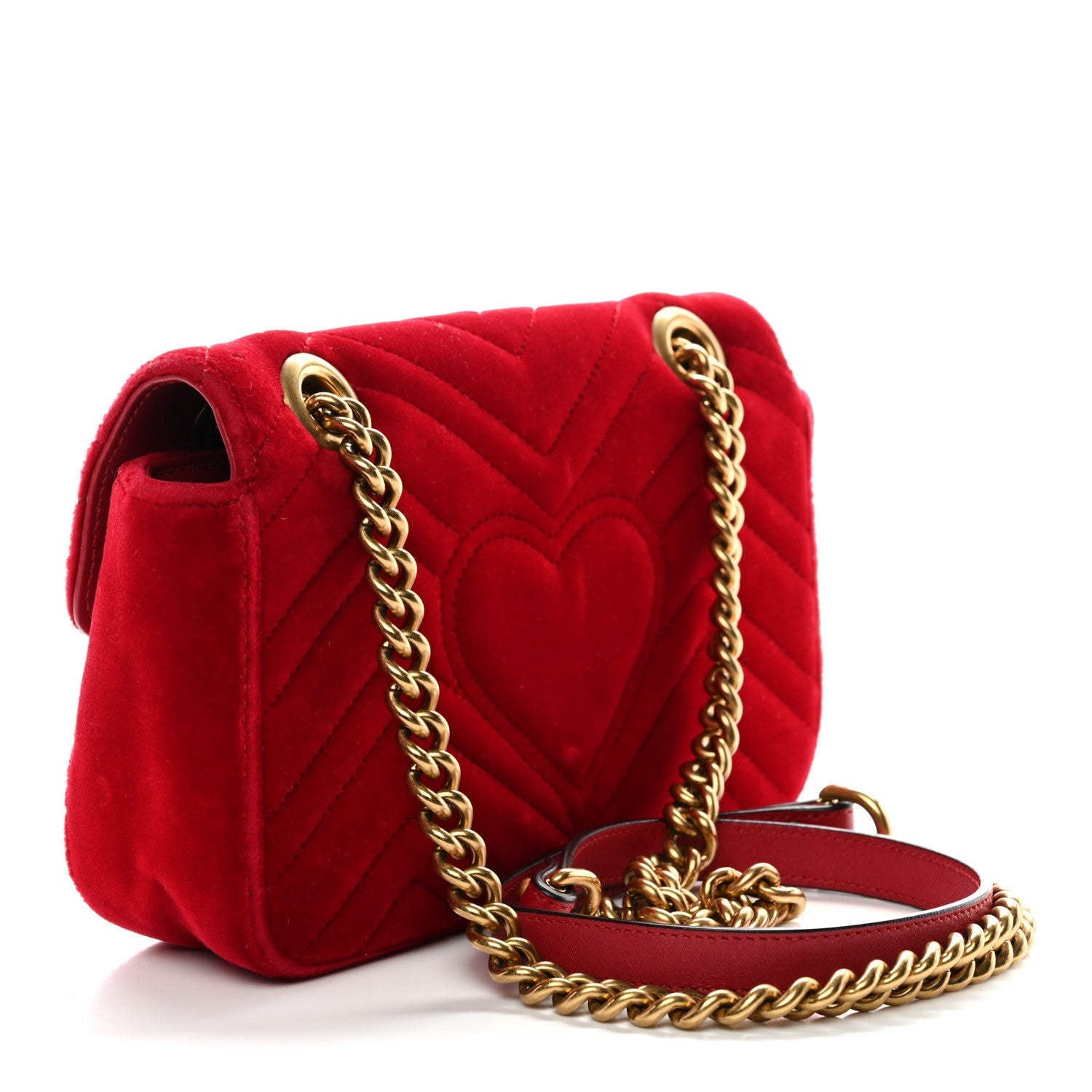 Velvet Matelasse Mini GG Marmont Shoulder Bag Hibiscus Red