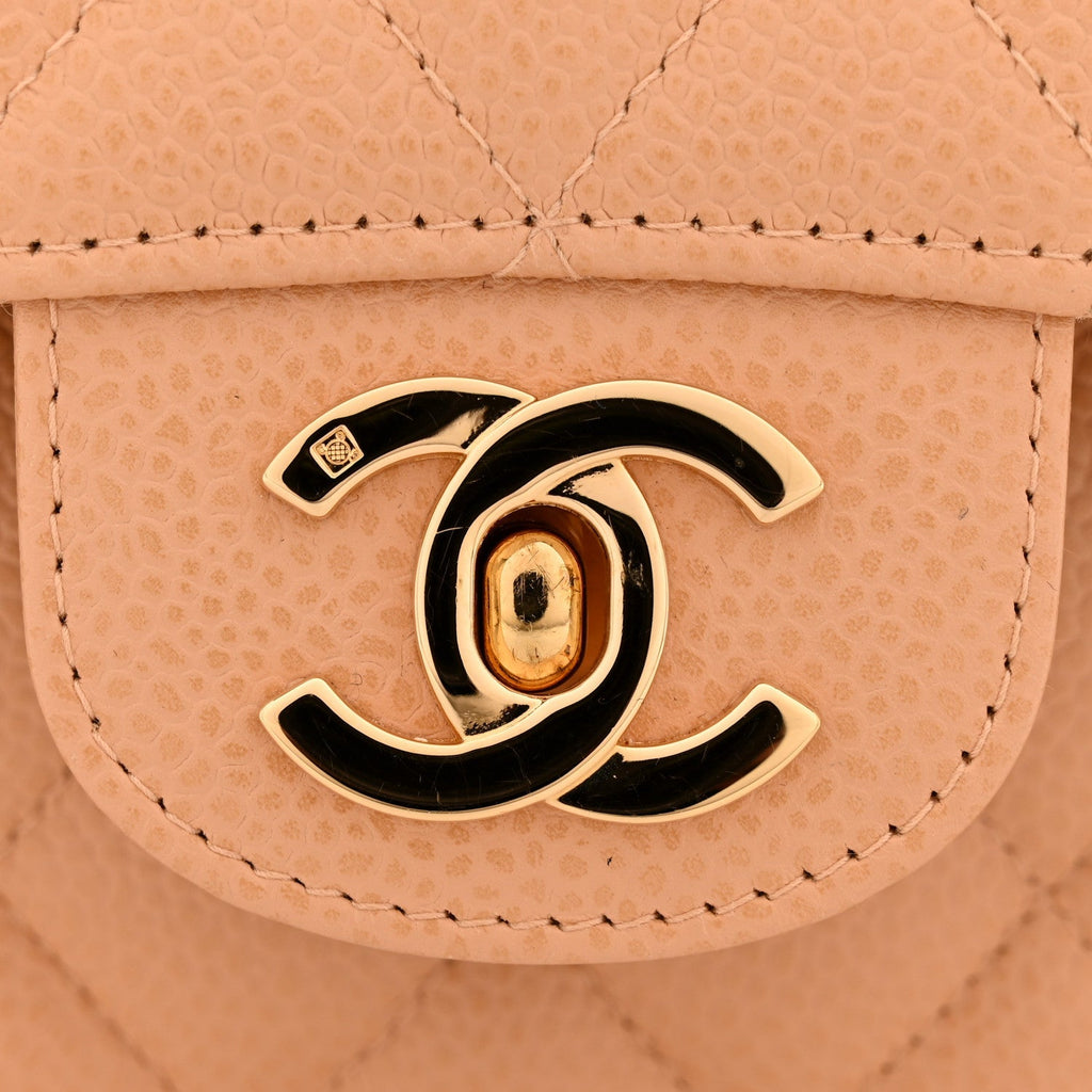 Caviar Quilted Medium Double Flap Beige Clair