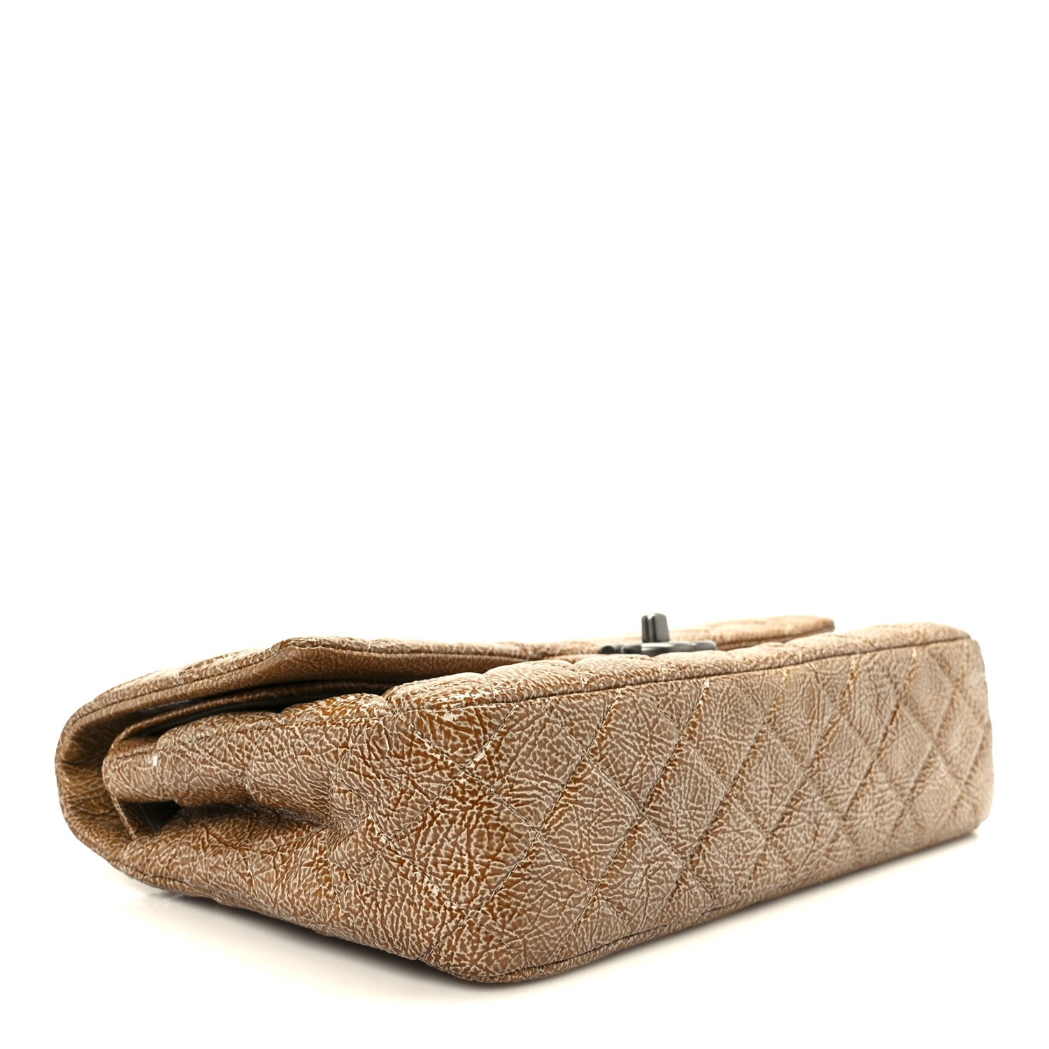 Crinkled Patent Quilted Medium Double Flap Beige