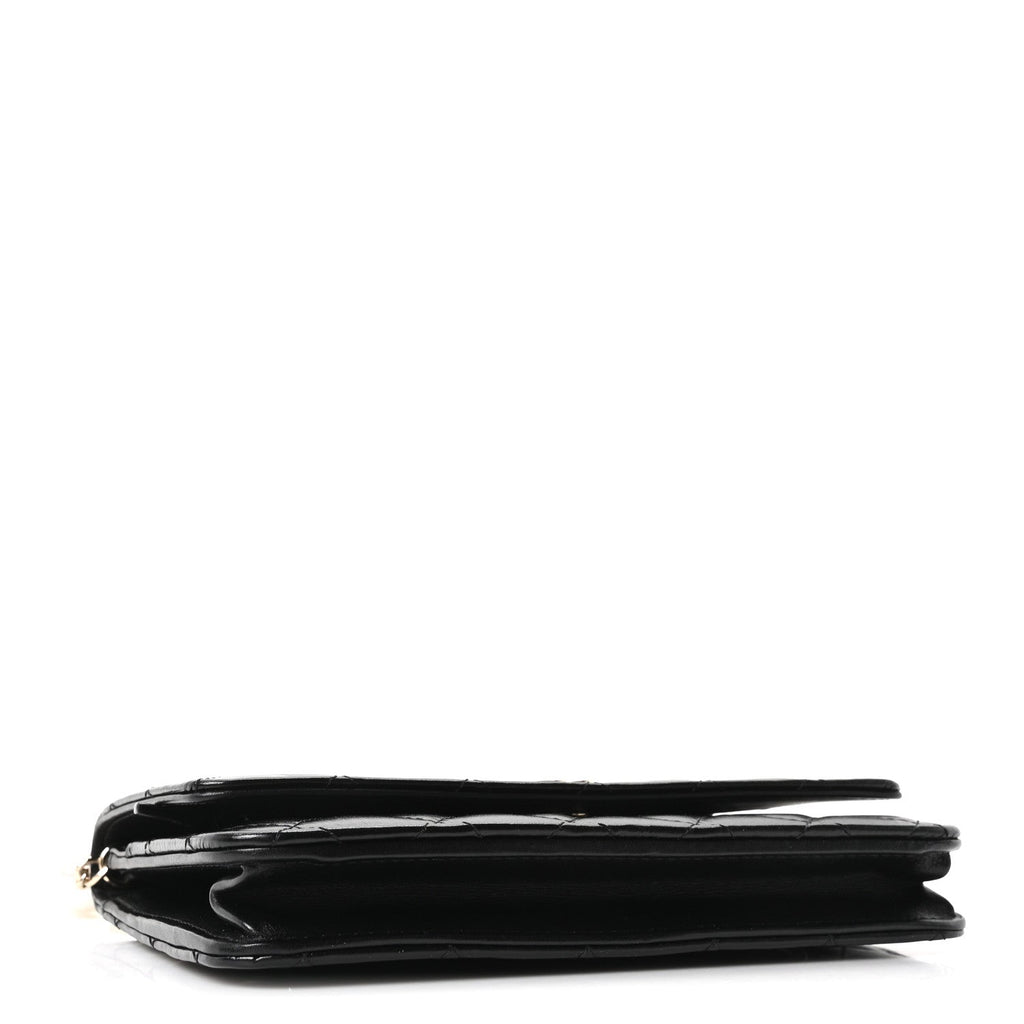 Calfskin Quilted Maxi Pearl Wallet On Chain WOC Black