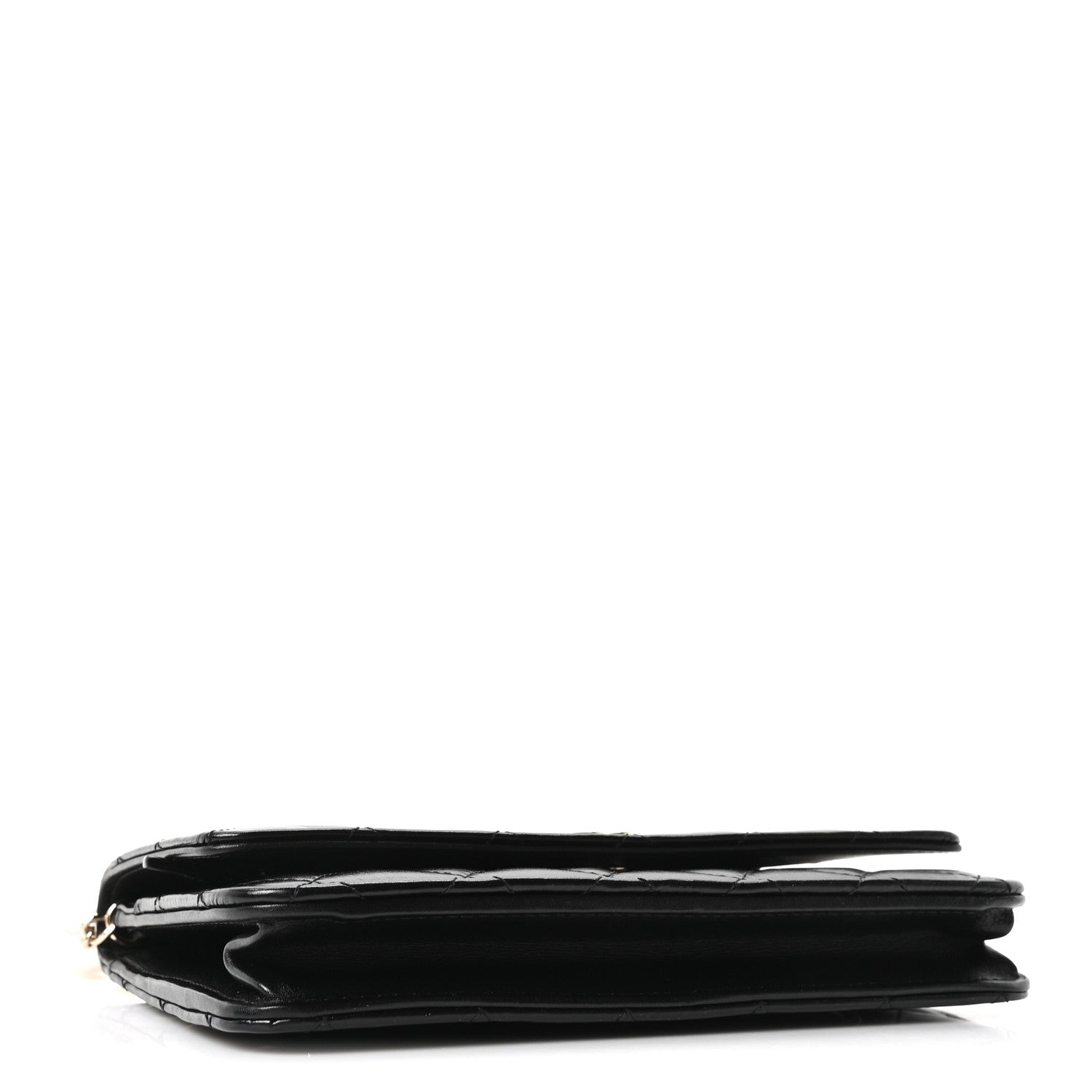 Calfskin Quilted Maxi Pearl Wallet On Chain WOC Black
