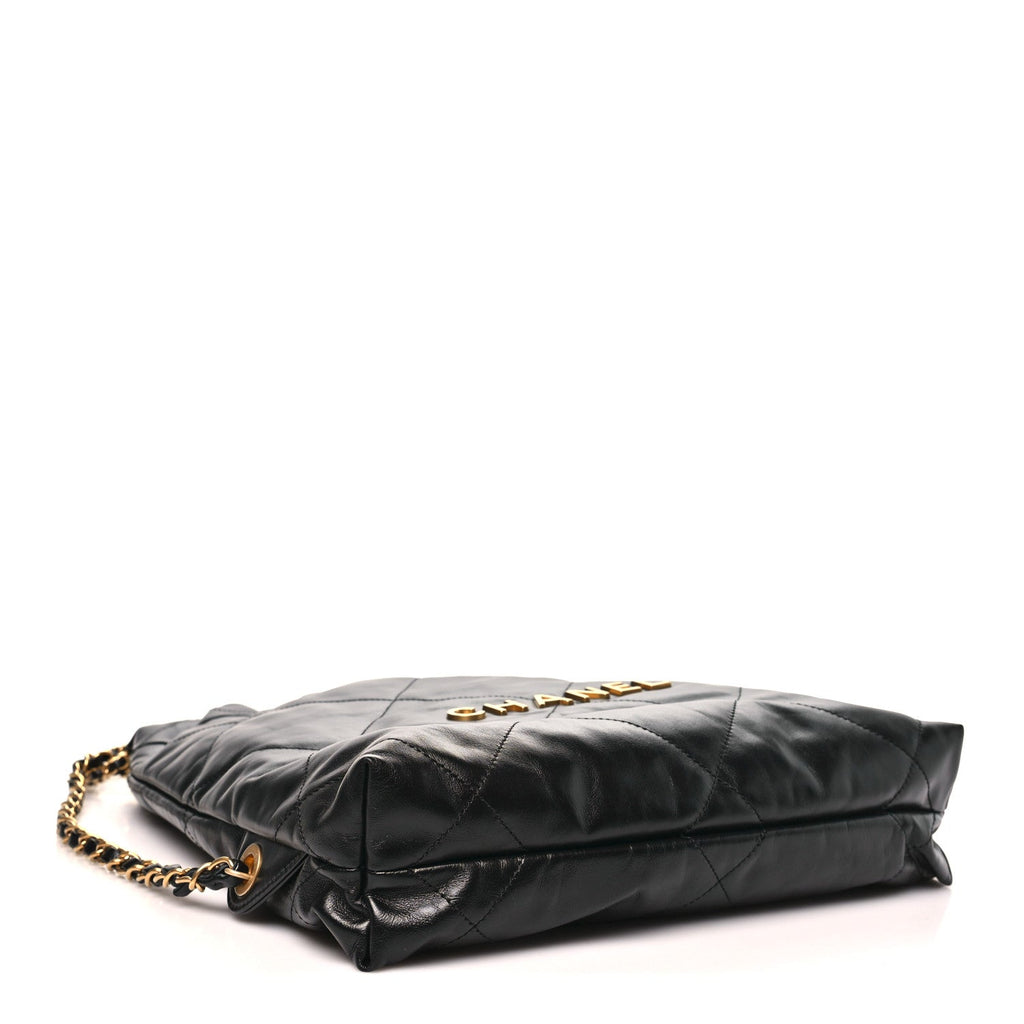 Shiny Calfskin Quilted Chanel 22 Backpack Black