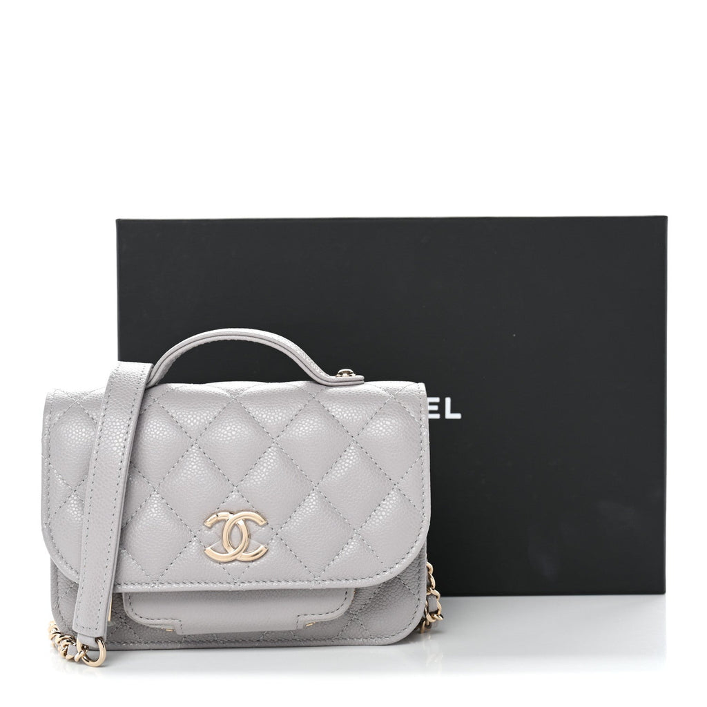 Caviar Quilted Mini Business Affinity Flap Grey