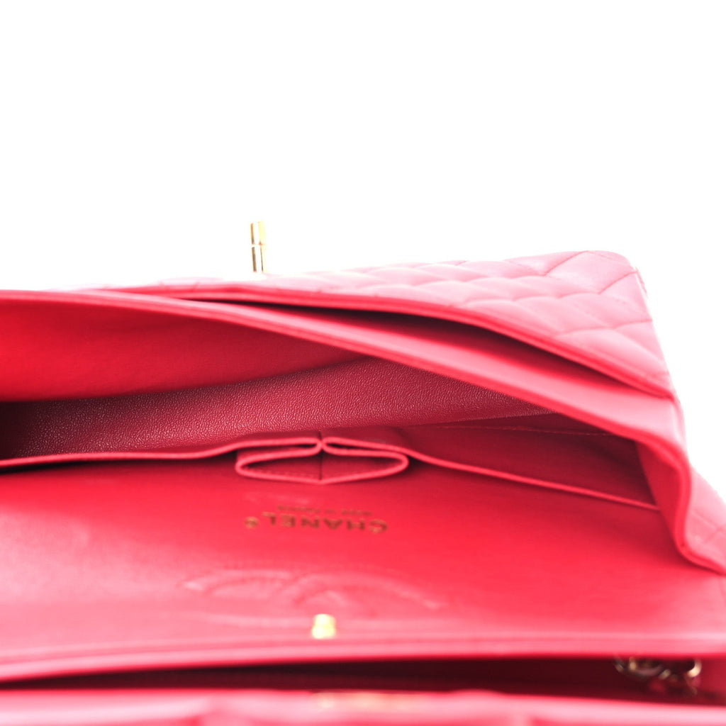 Lambskin Quilted Medium Double Flap Red