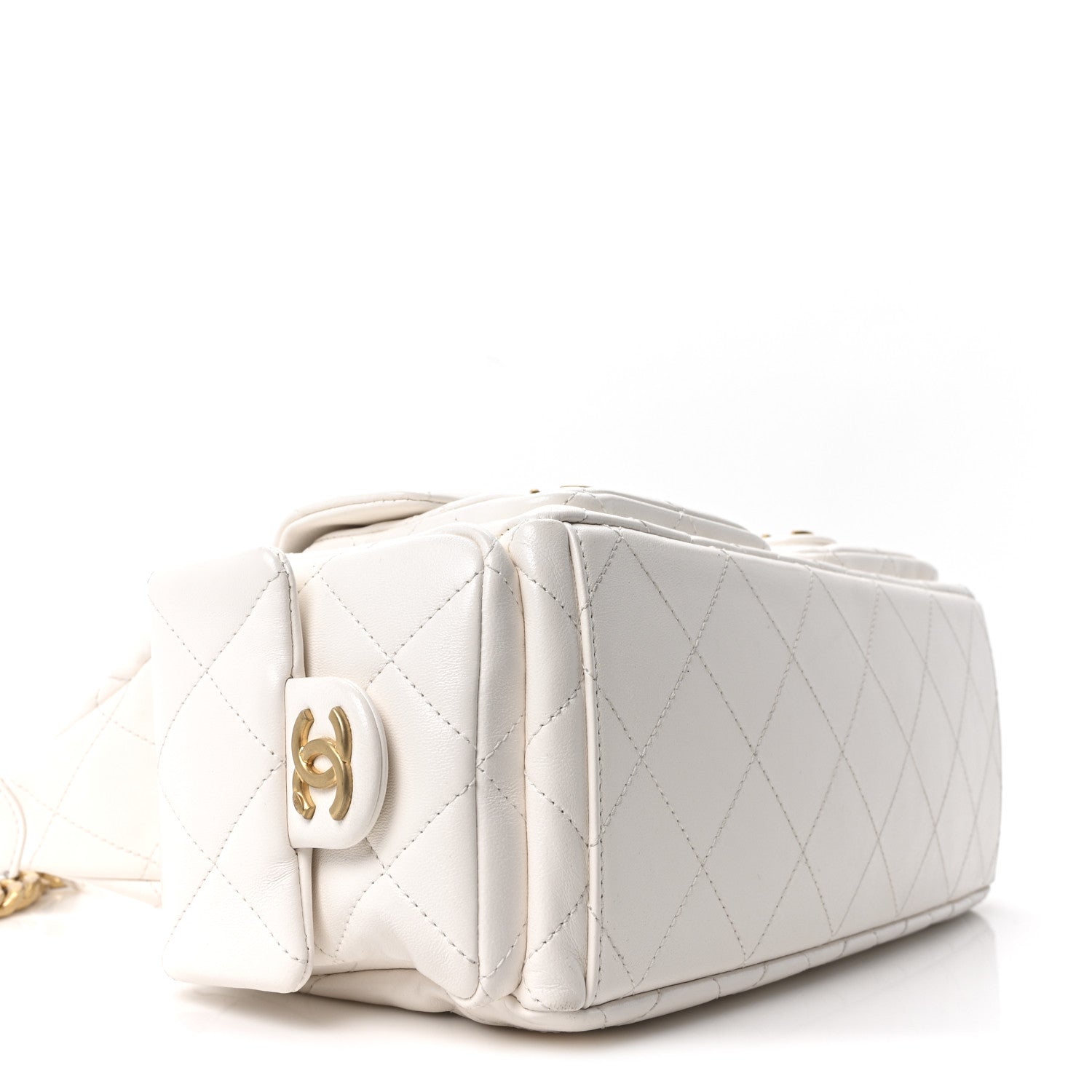 Shiny Lambskin Quilted Trendy Pockets Hobo White