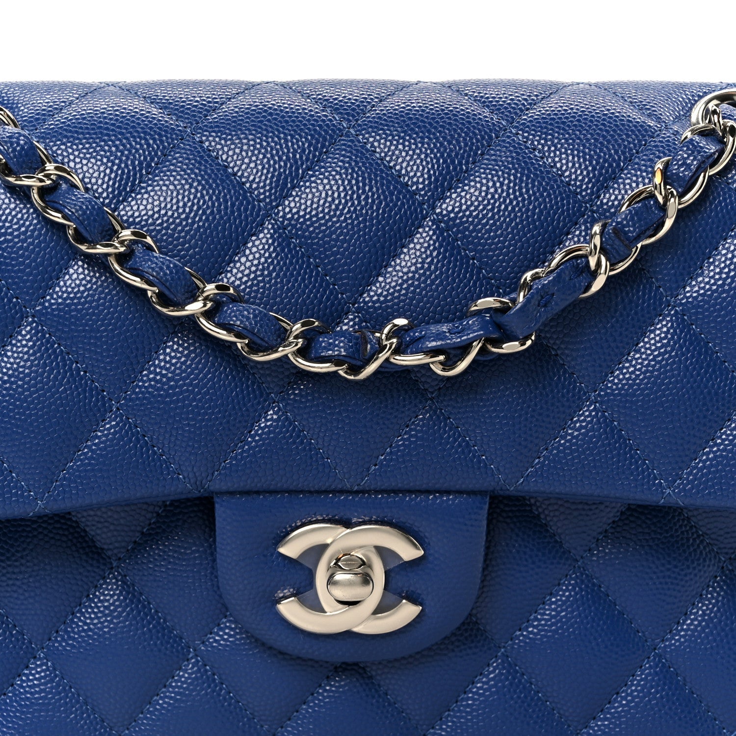 Caviar Quilted Small Double Flap Blue