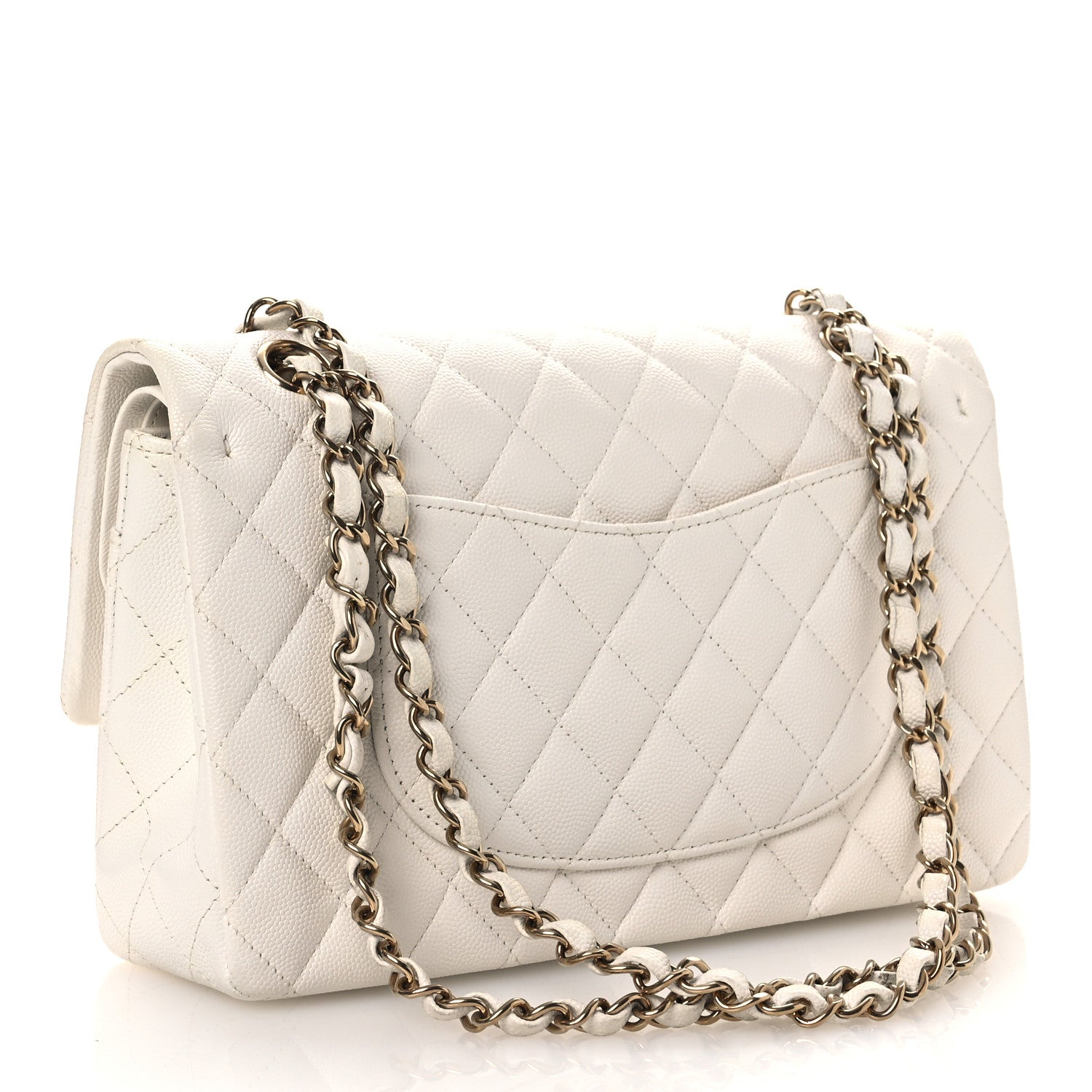 Caviar Quilted Medium Double Flap White