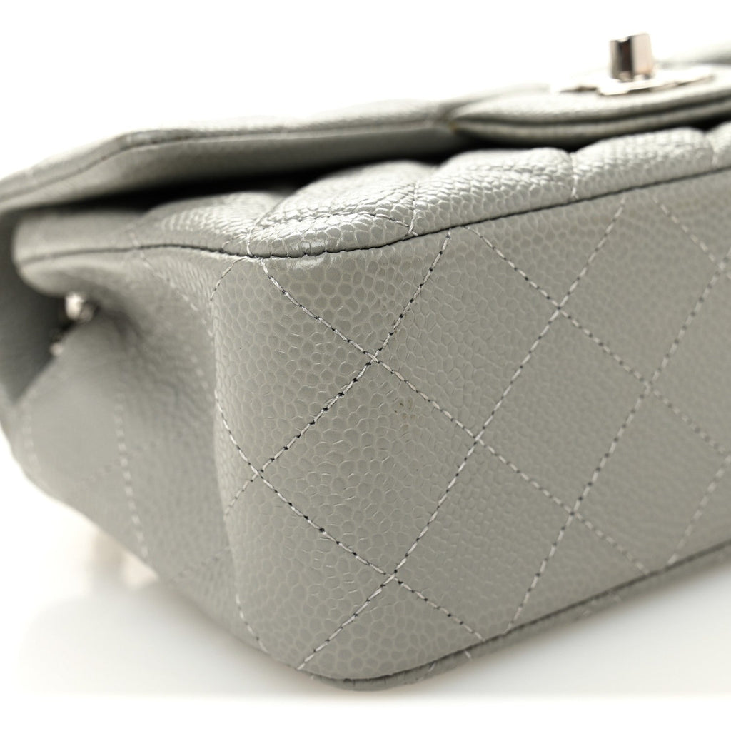 Caviar Quilted Mini Rectangular Flap Light Grey
