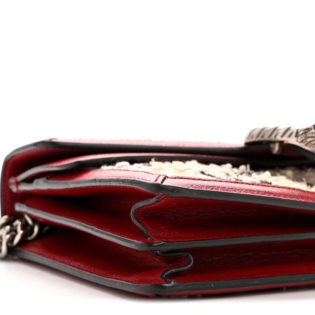 Tweed GG Monogram Small Dionysus Shoulder Bag White Black Romantic Cherry