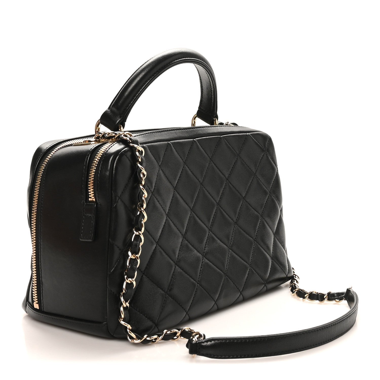 Lambskin Quilted Medium Trendy CC Bowling Bag Black