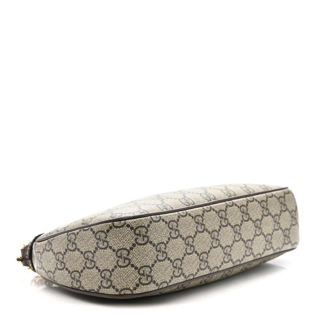 GG Supreme Monogram Textured Dollar Calfskin Web Small Ophidia GG Handbag Beige Ebony New Acero